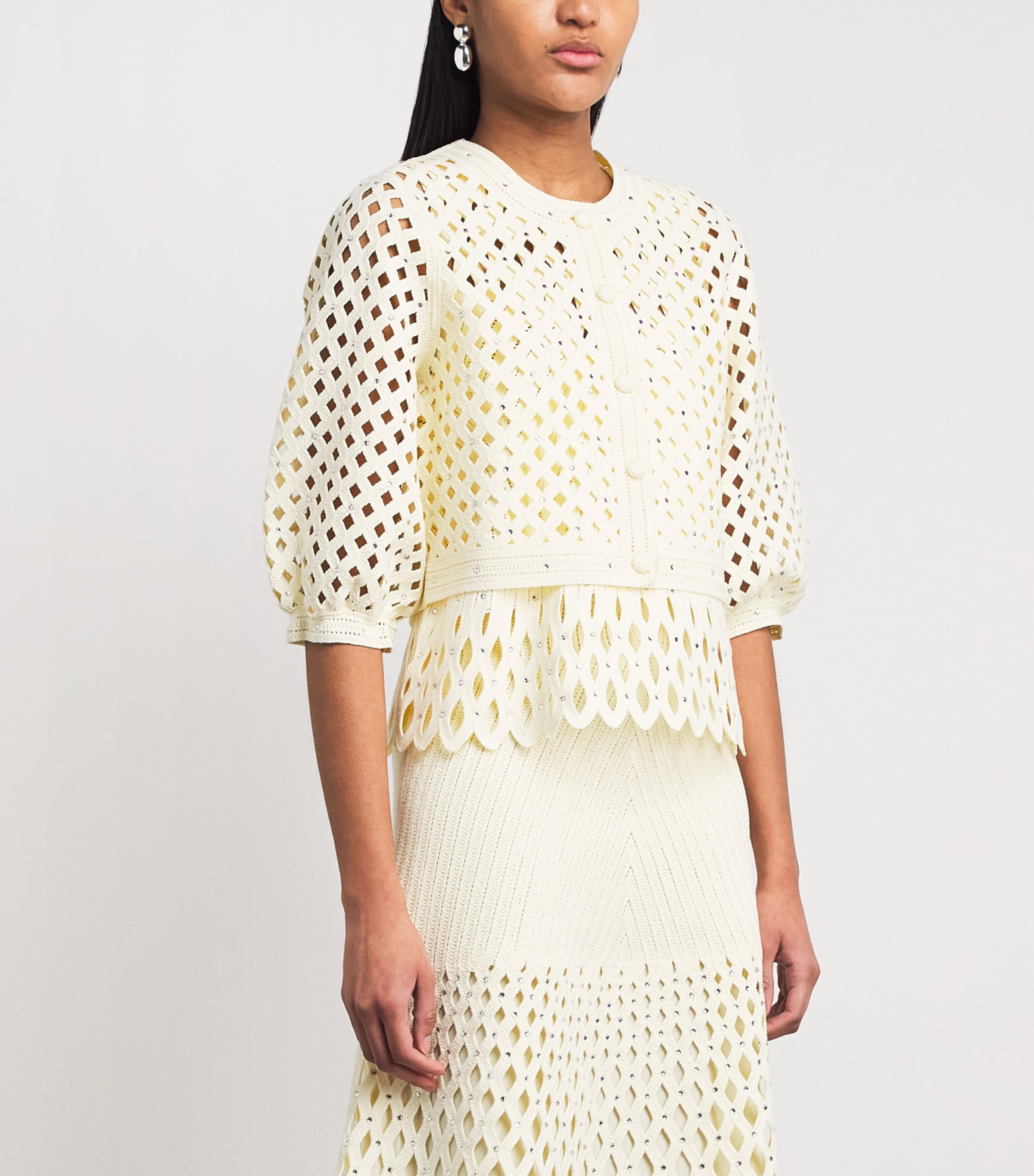 Maje Womens Embellished Crochet Cardigan Pale Yellow Image 4
