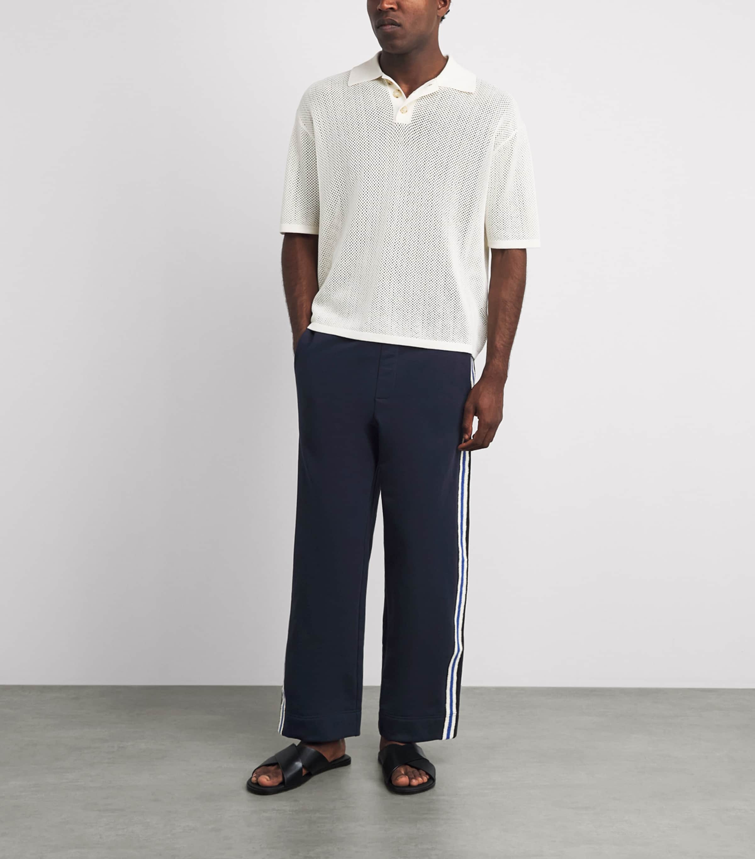 COMMAS Mens Crochet Stripe Sweatpants Midnight Navy Image 2