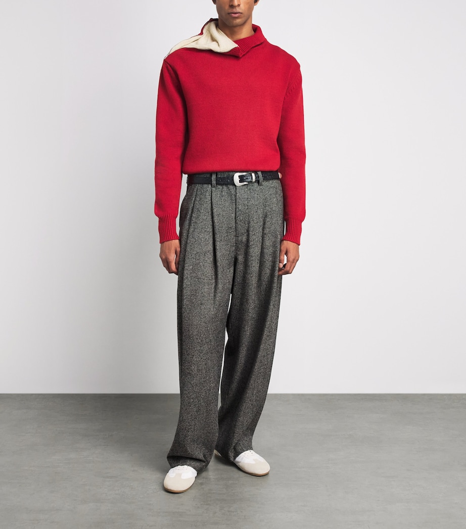 System Mens Wool-Blend Double-Pleated Trousers Black Image 2
