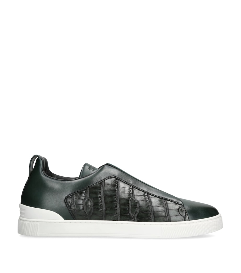 Crocodile Leather Triple Stitch Sneakers DARK GREEN Image 1