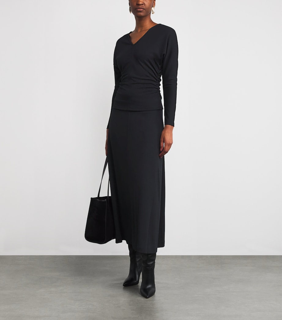 Jersey V-Neck Slim Top BLACK Image 2