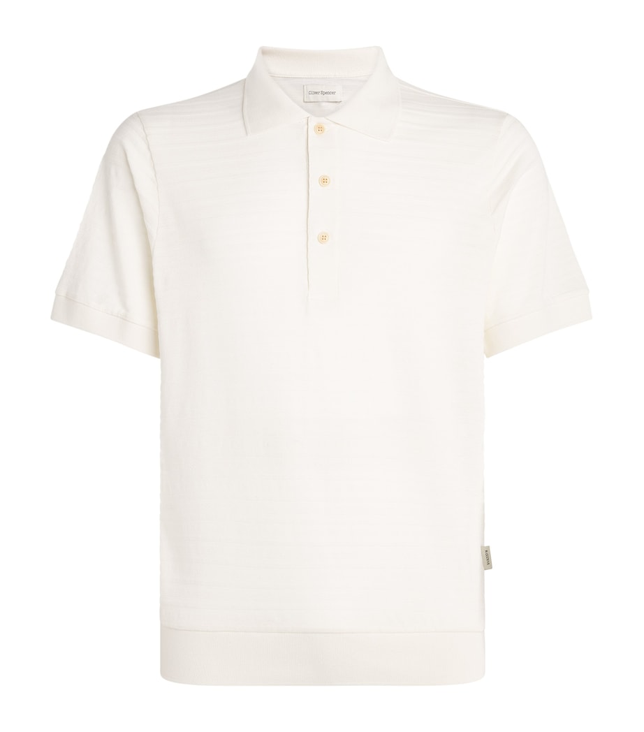 Oliver Spencer Mens Organic Cotton Jacquard Polo Shirt Cream Image 1