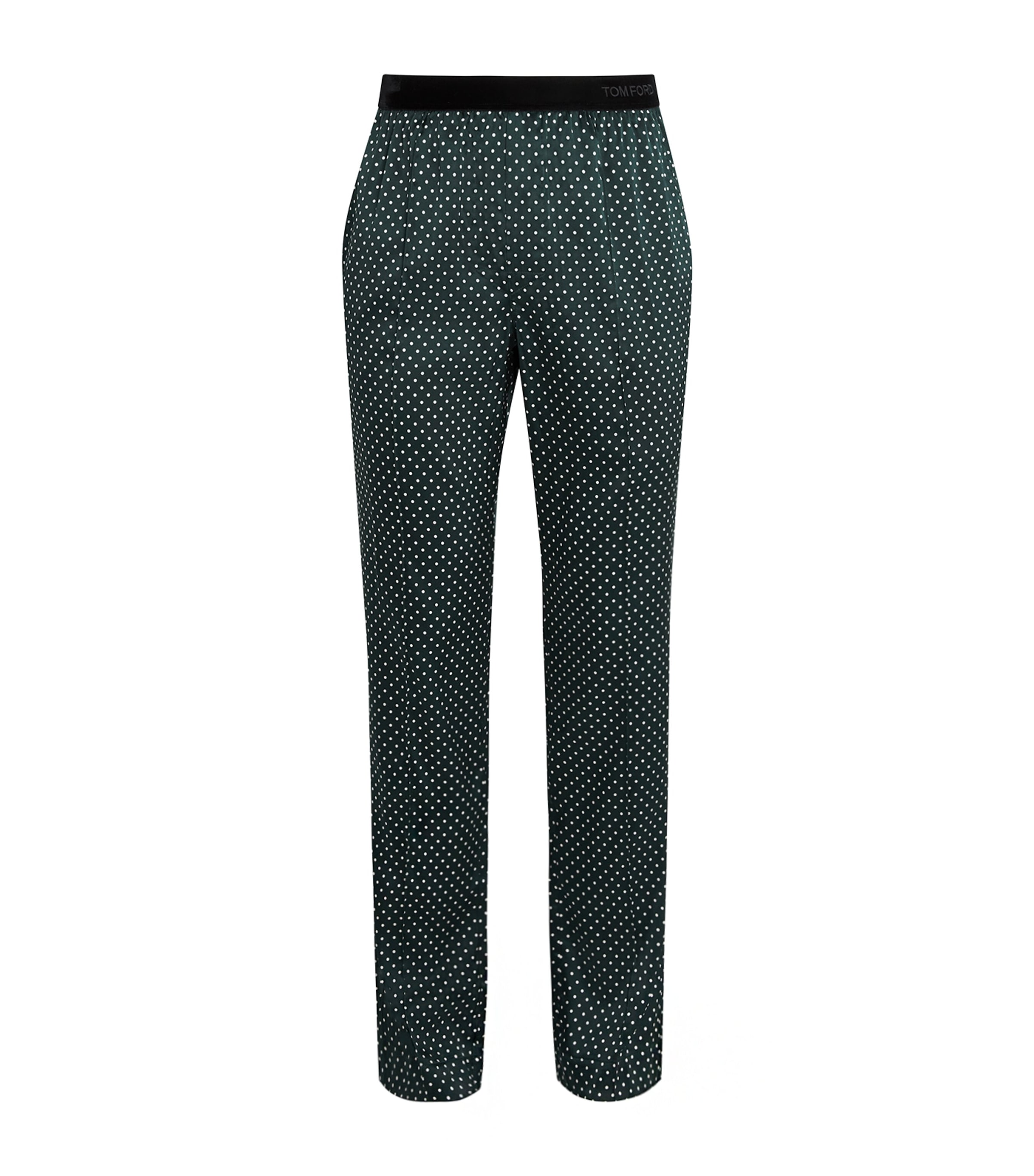 TOM FORD Mens Stretch-Silk Polka Dot Pyjama Bottoms Emerald/white Image 1