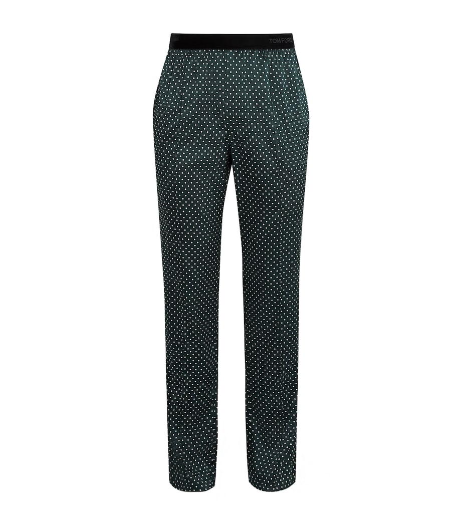 TOM FORD Mens Stretch-Silk Polka Dot Pyjama Bottoms Emerald/white Image 1