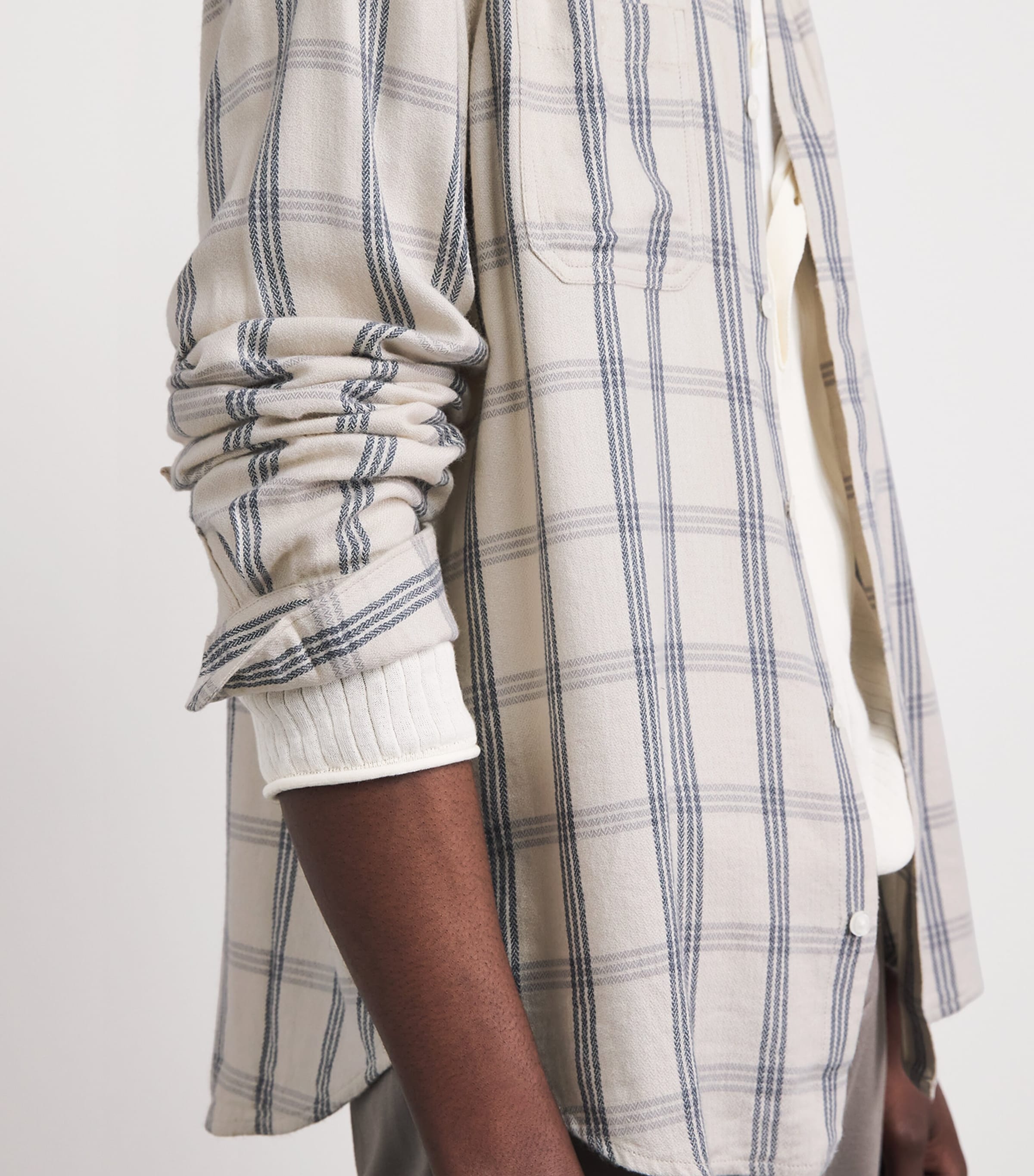PAIGE Mens Cotton-Blend Check Everett Shirt Blue Stucco Image 3