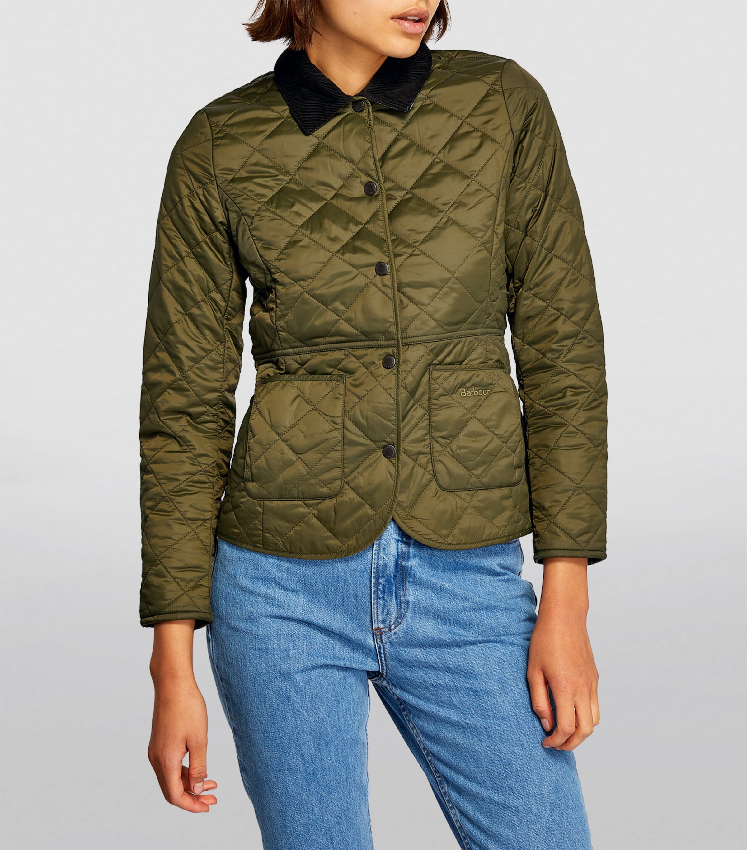 Barbour Womens Quilted Deveron Jacket Olive Pale Pink Image 3