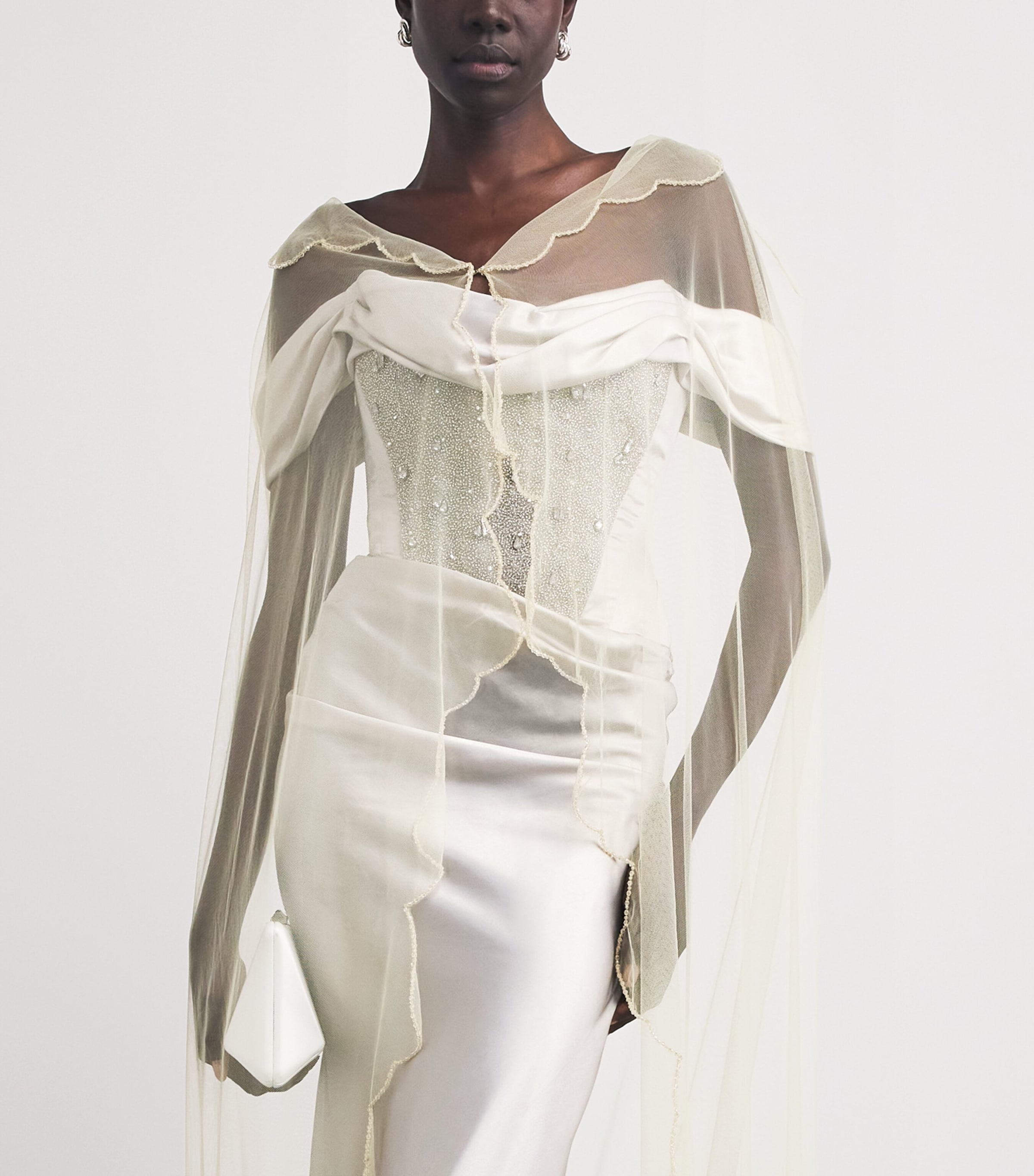 Clio Peppiatt Womens Embellished Tulle Moonray Cape Excl Gold Image 5