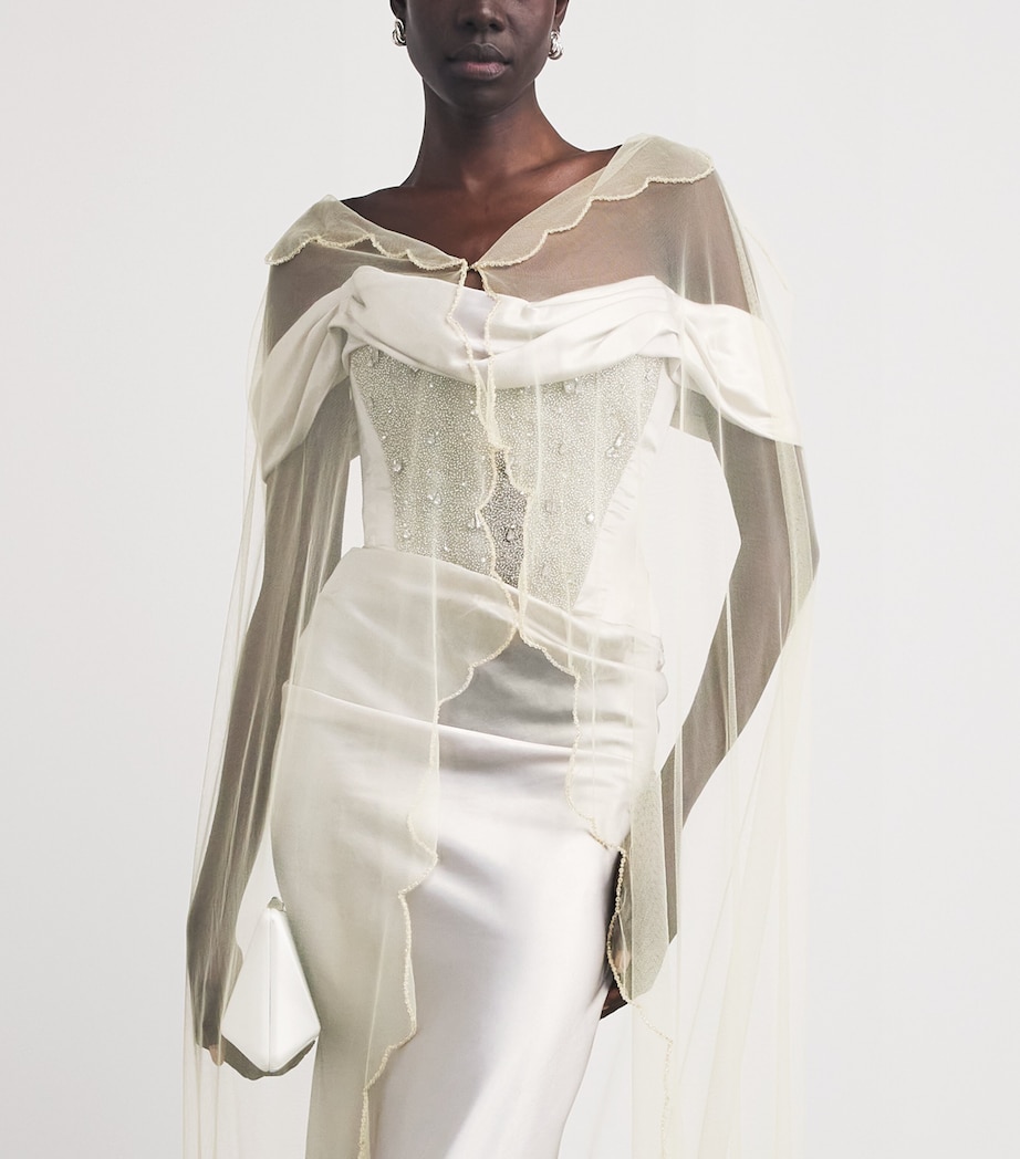 Clio Peppiatt Womens Embellished Tulle Moonray Cape Excl Gold Image 5