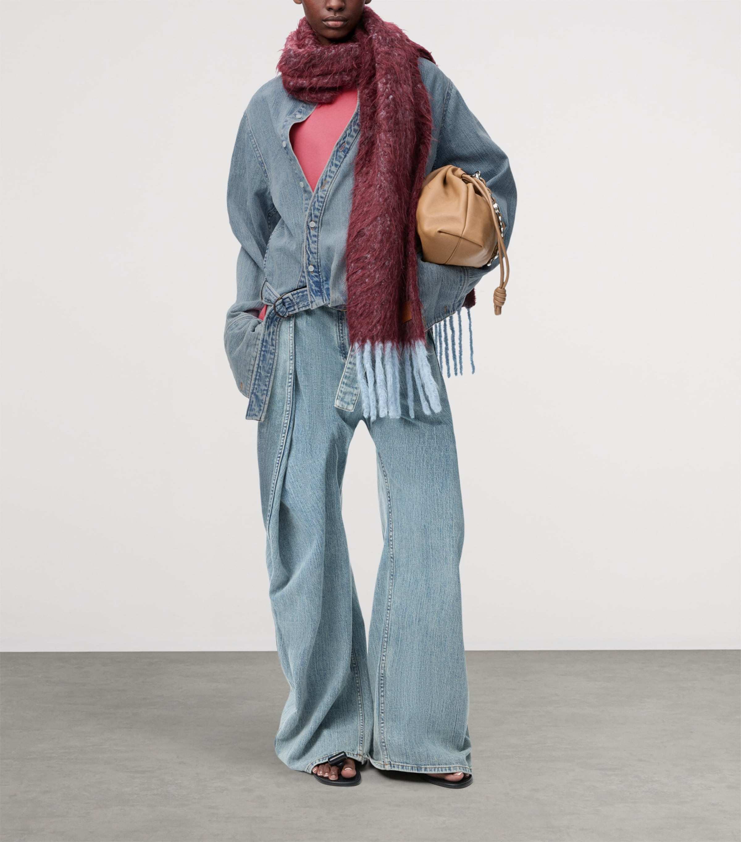 LOEWE Womens Cotton-Blend Draped Shirt Washed Denim Image 2