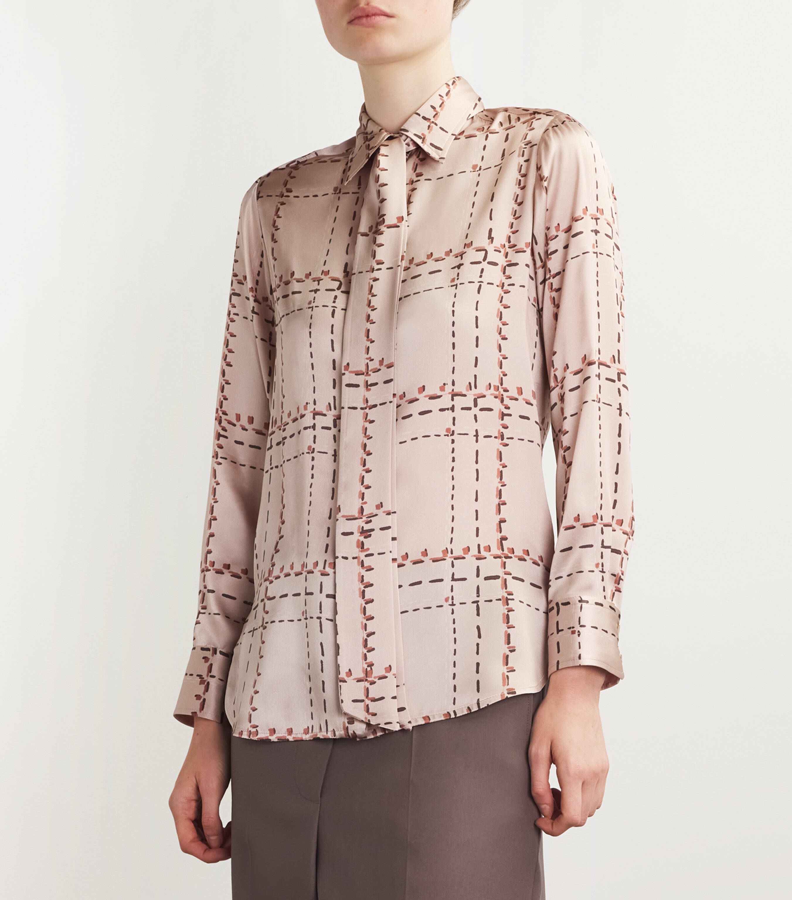 Kiton Womens Silk Check Shirt and Tie Set Powder Pink Image 3