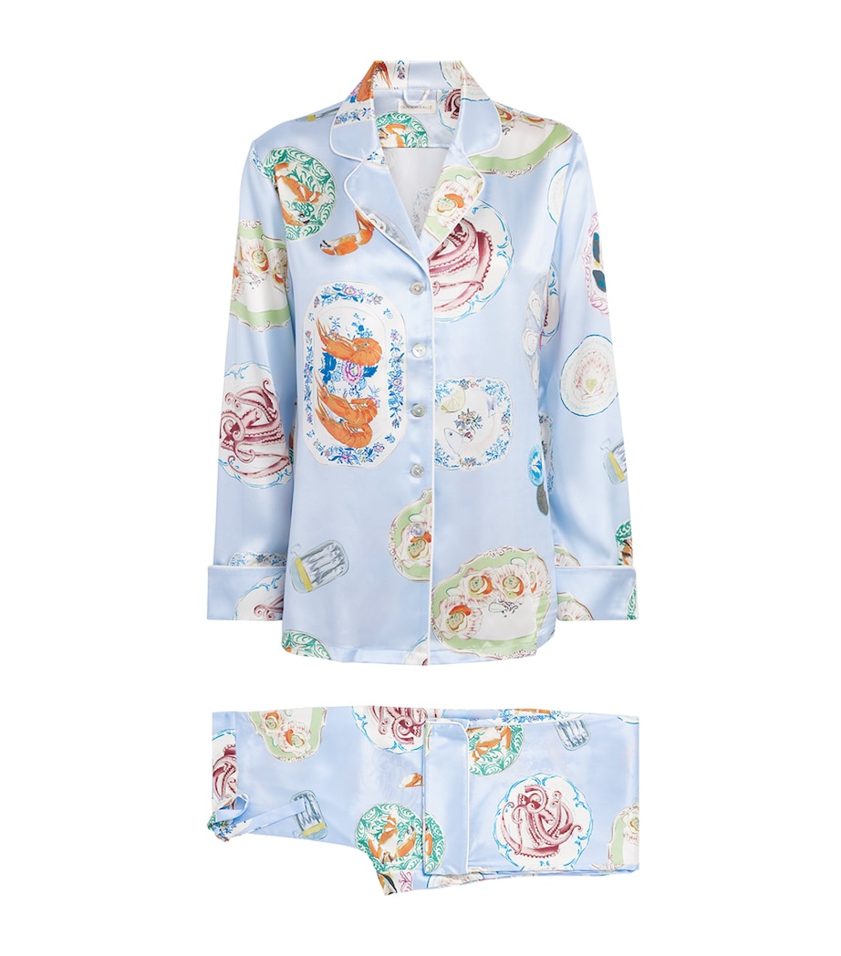 Olivia von Halle Womens Silk Seafood Lila Pyjama Set Cadiz Image 1