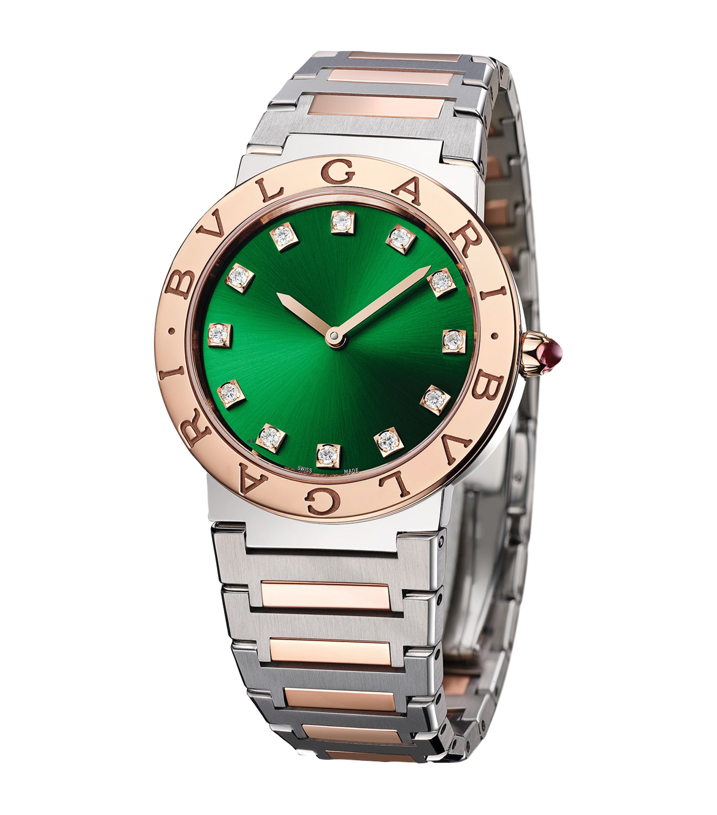 Stainless Steel and Rose Gold BVLGARI BVLGARI Lady Watch 33mm GREEN Image 2