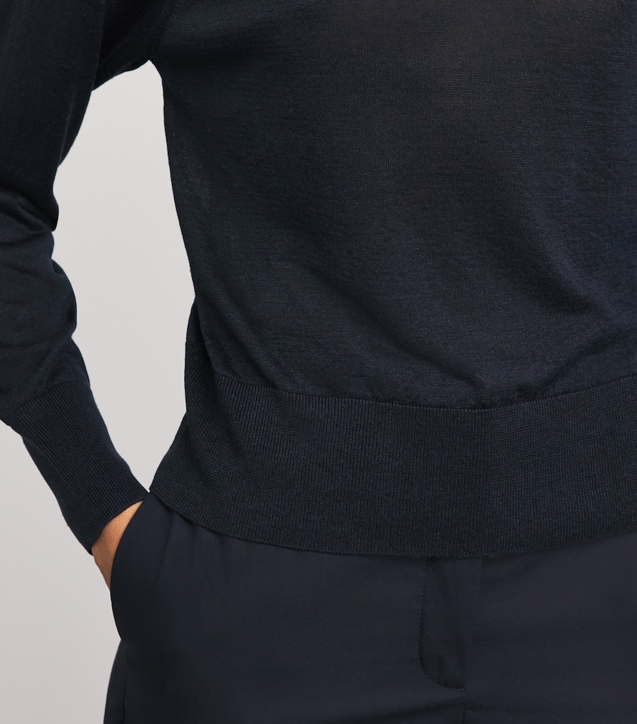Agnona Womens Linen-Silk Crew-Neck Sweater Dark Blue Navy Image 3