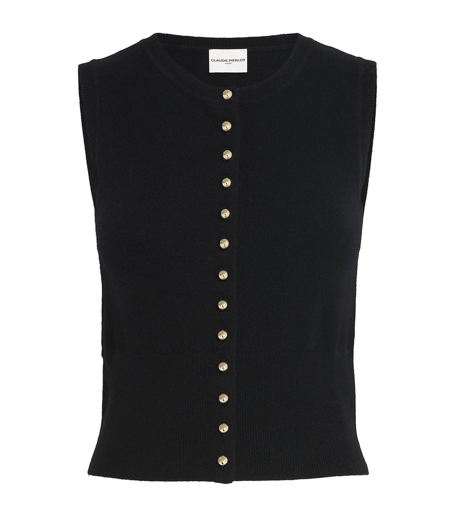 Wool Sleeveless Cardigan BLACK Image 1