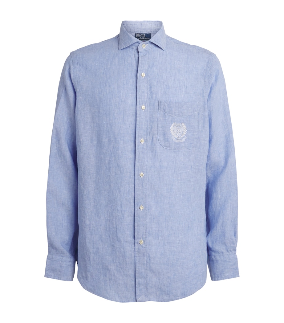 Polo Ralph Lauren Mens x Wimbledon Linen Shirt Office Blu Wht Image 1