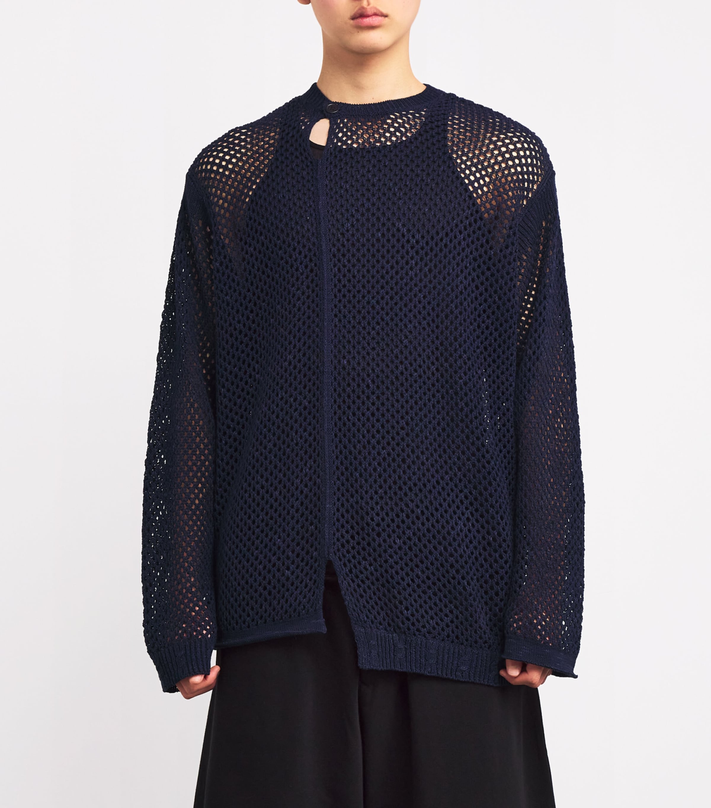 Yohji Yamamoto Mens Mesh Panel Pullover Shirt Navy Image 3