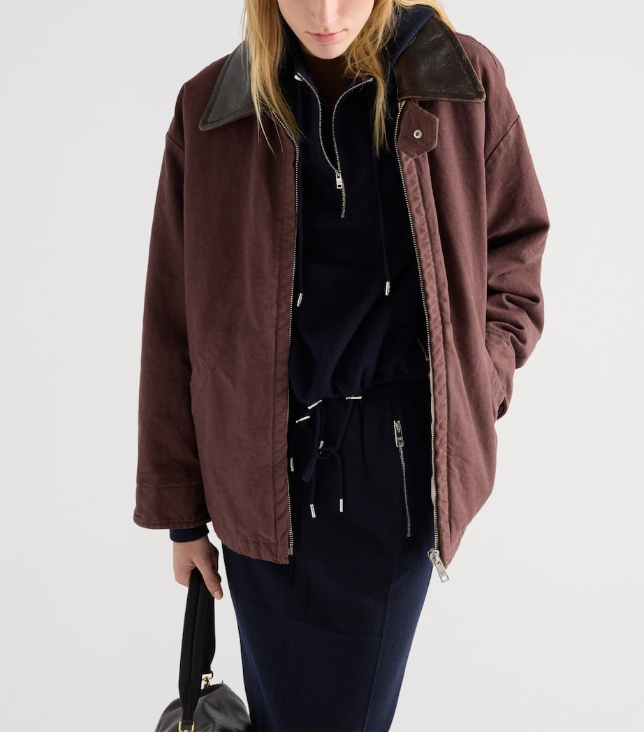 Cotton Canvas Leather-Trim Caban Jacket F0403 Image 3