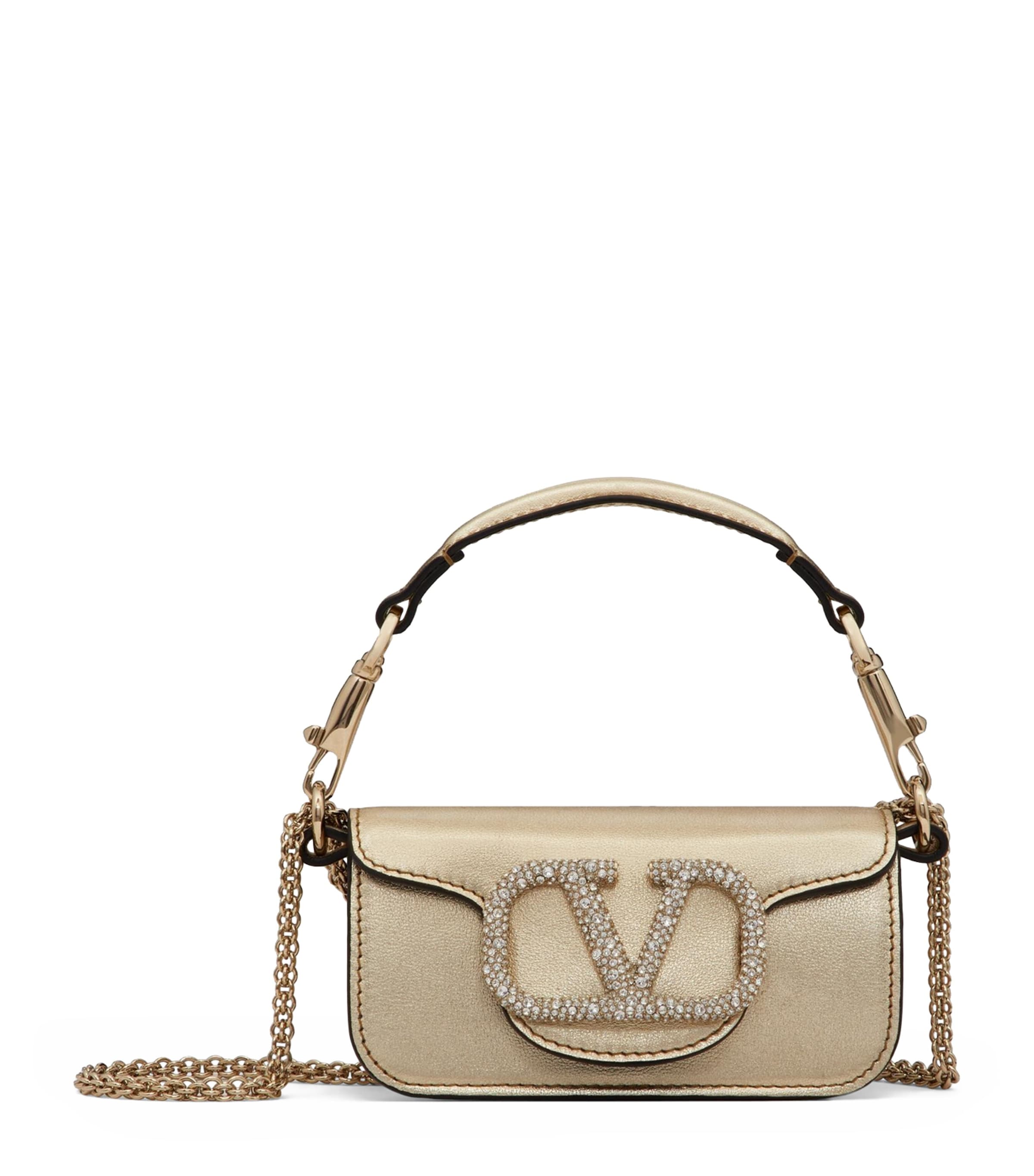 Valentino Garavani Leather Locò Shoulder Bag In Metallic