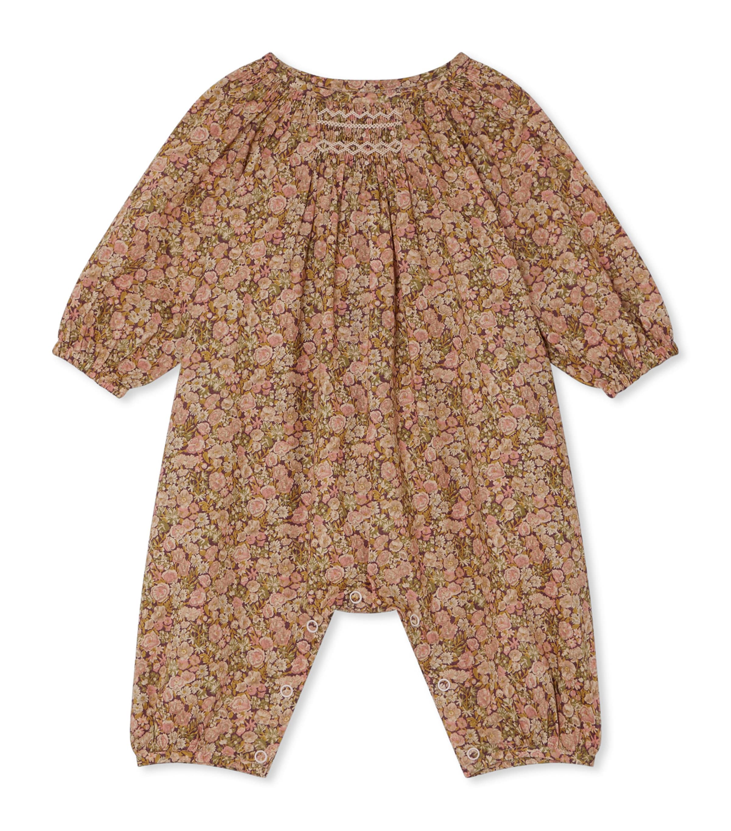 Bonpoint Kids' Cotton Floral Playsuit In Brown