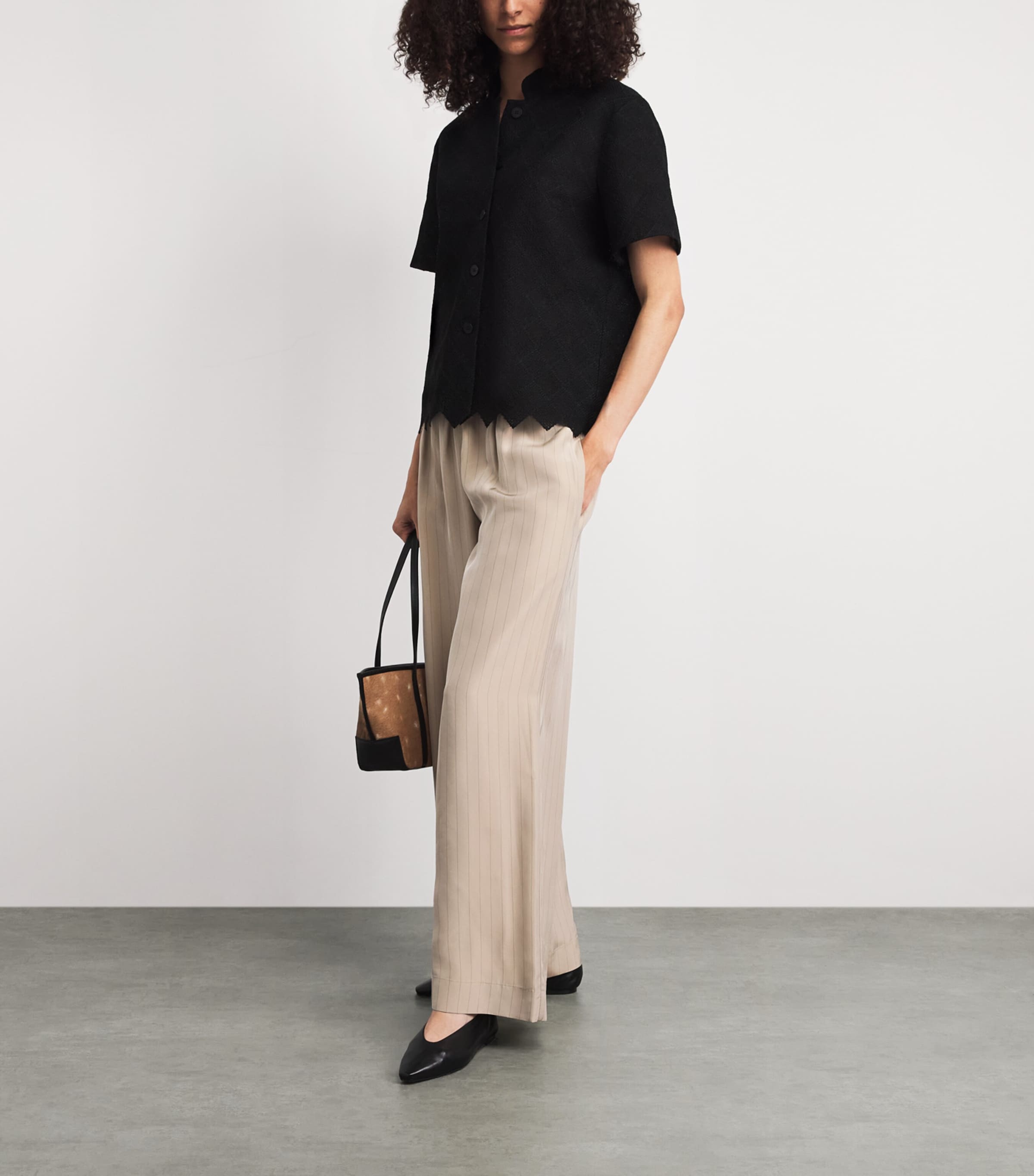 Liberowe Womens Pinstripe Palazzo Trousers Beige Pinstripe Image 2