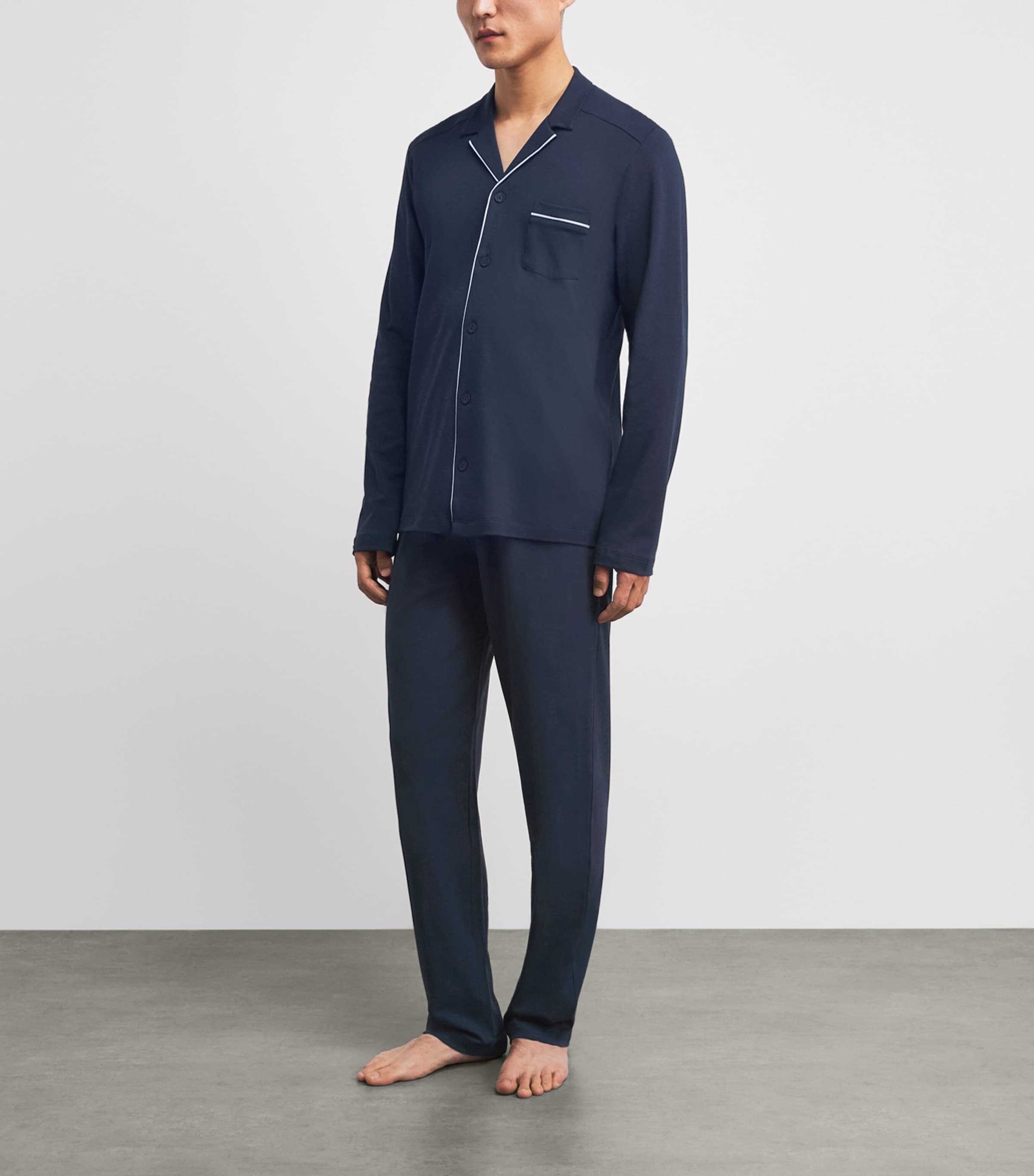 Hanro Mens Cotton Day & Night Pyjama Set Deep Navy Image 2