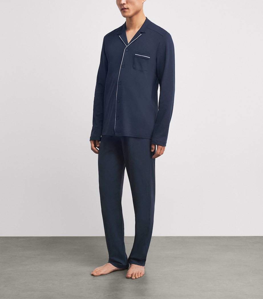 Hanro Mens Cotton Day & Night Pyjama Set Deep Navy Image 2