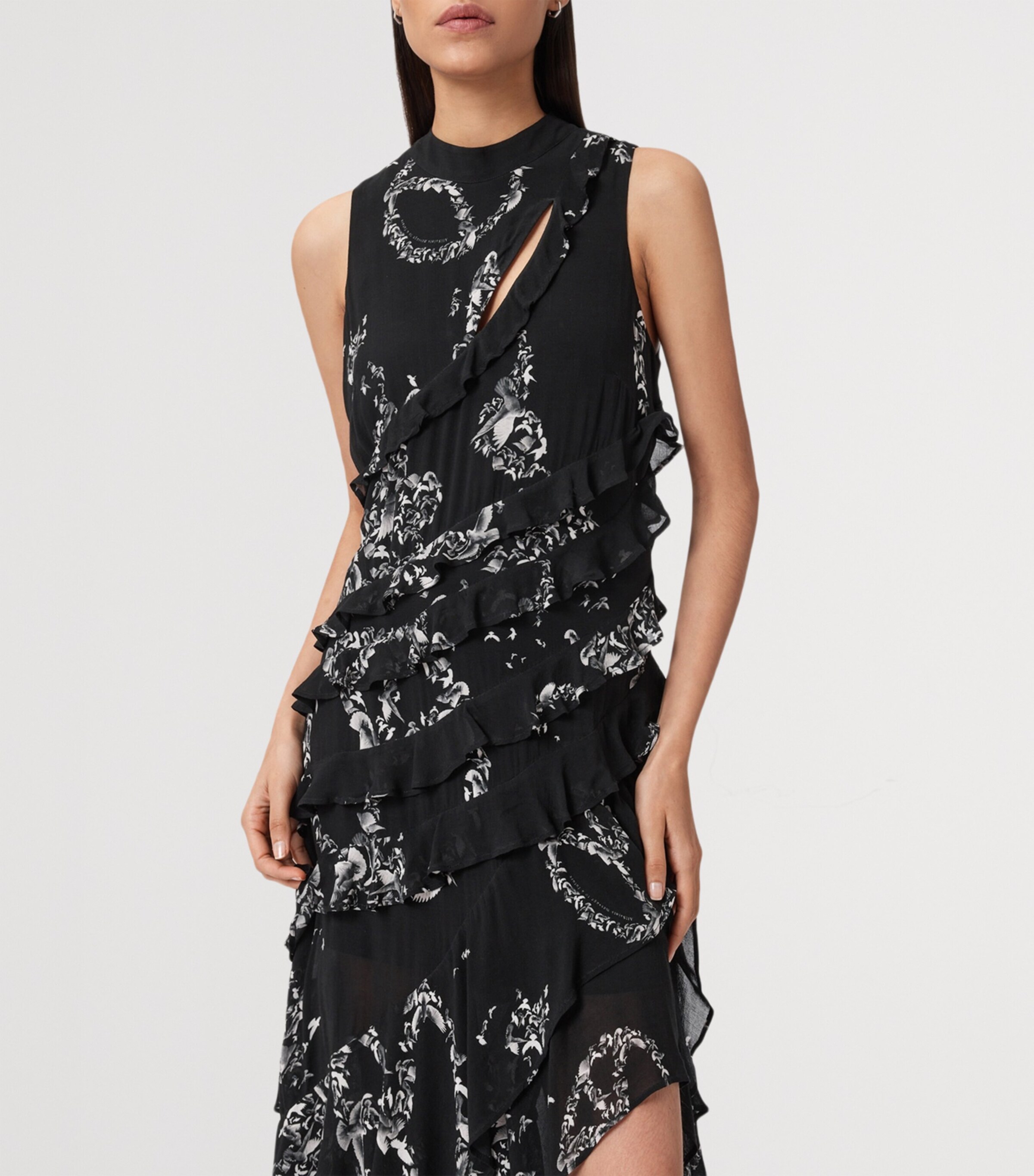 AllSaints Womens Printed Cady Maxi Dress Flight Black Image 6
