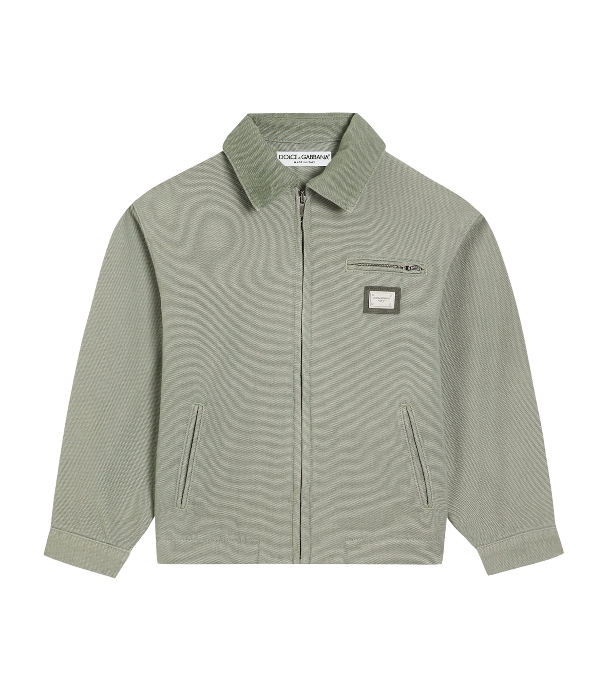 Dolce&Gabbana Kids Cotton Garment-Dyed Jacket (8-12+ Years) Grey Green Image 1