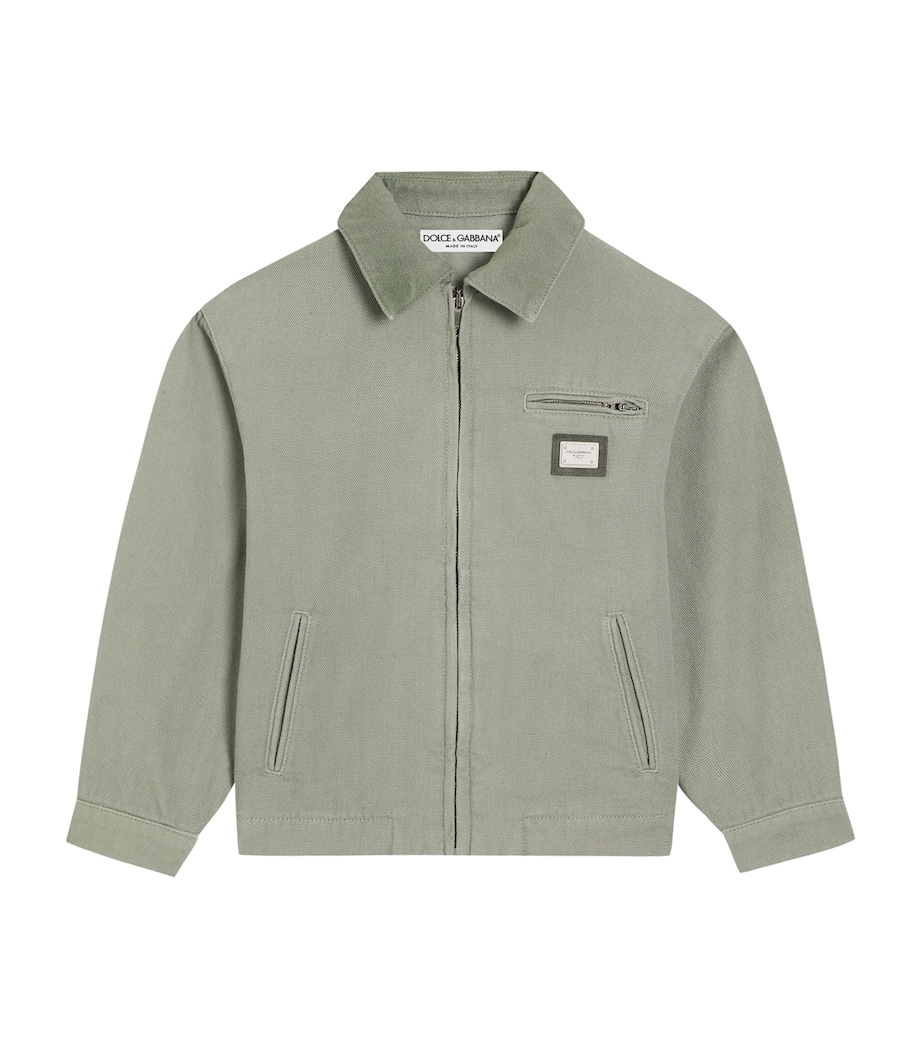 Dolce&Gabbana Kids Cotton Garment-Dyed Jacket (8-12+ Years) Grey Green Image 1
