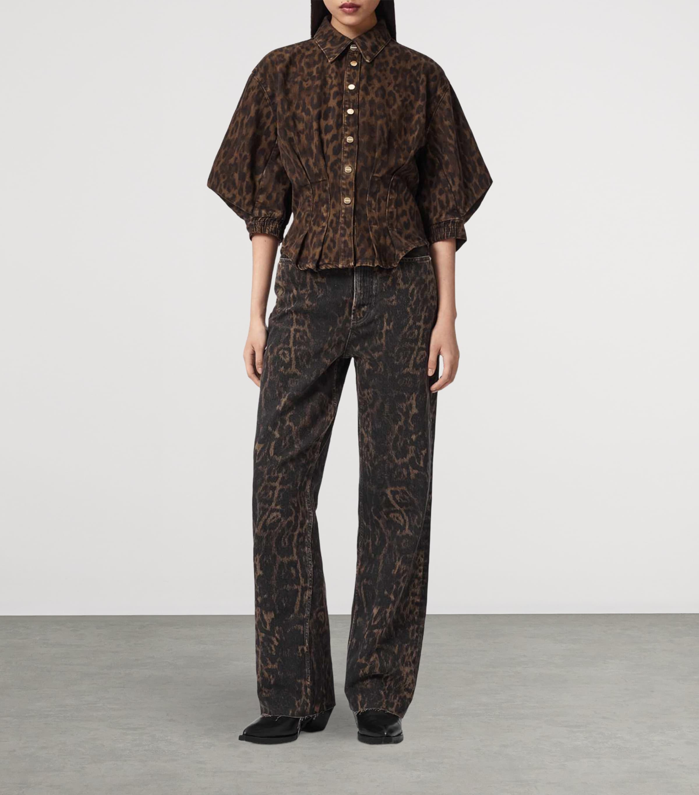 AllSaints Womens Denim Leopard Nancy Shirt Leppo Brown Image 2