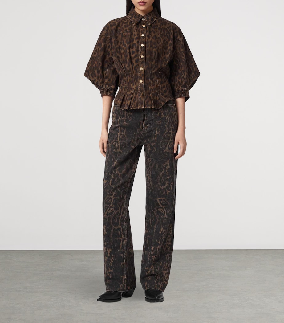 AllSaints Womens Denim Leopard Nancy Shirt Leppo Brown Image 2