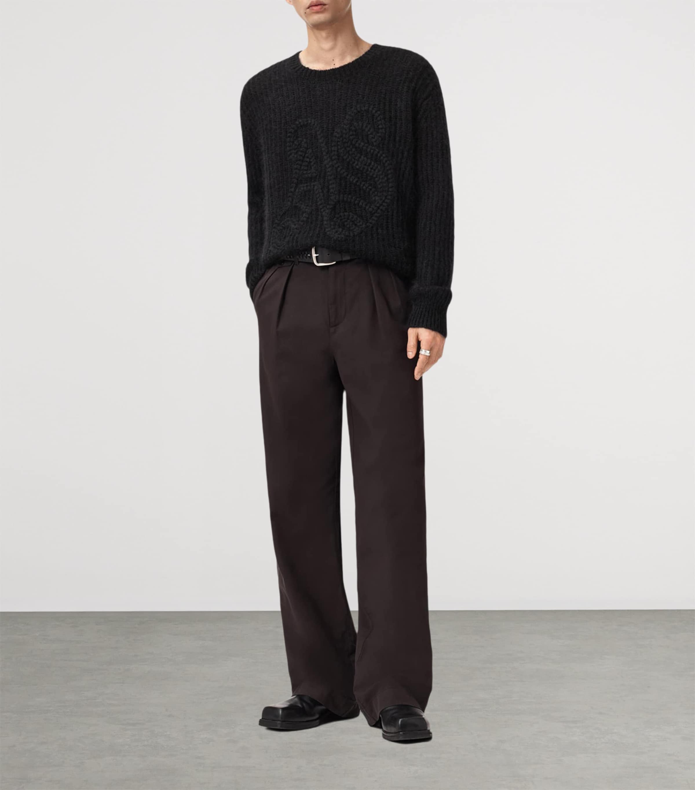 AllSaints Mens Embroidered Chainy Sweater Black Image 2