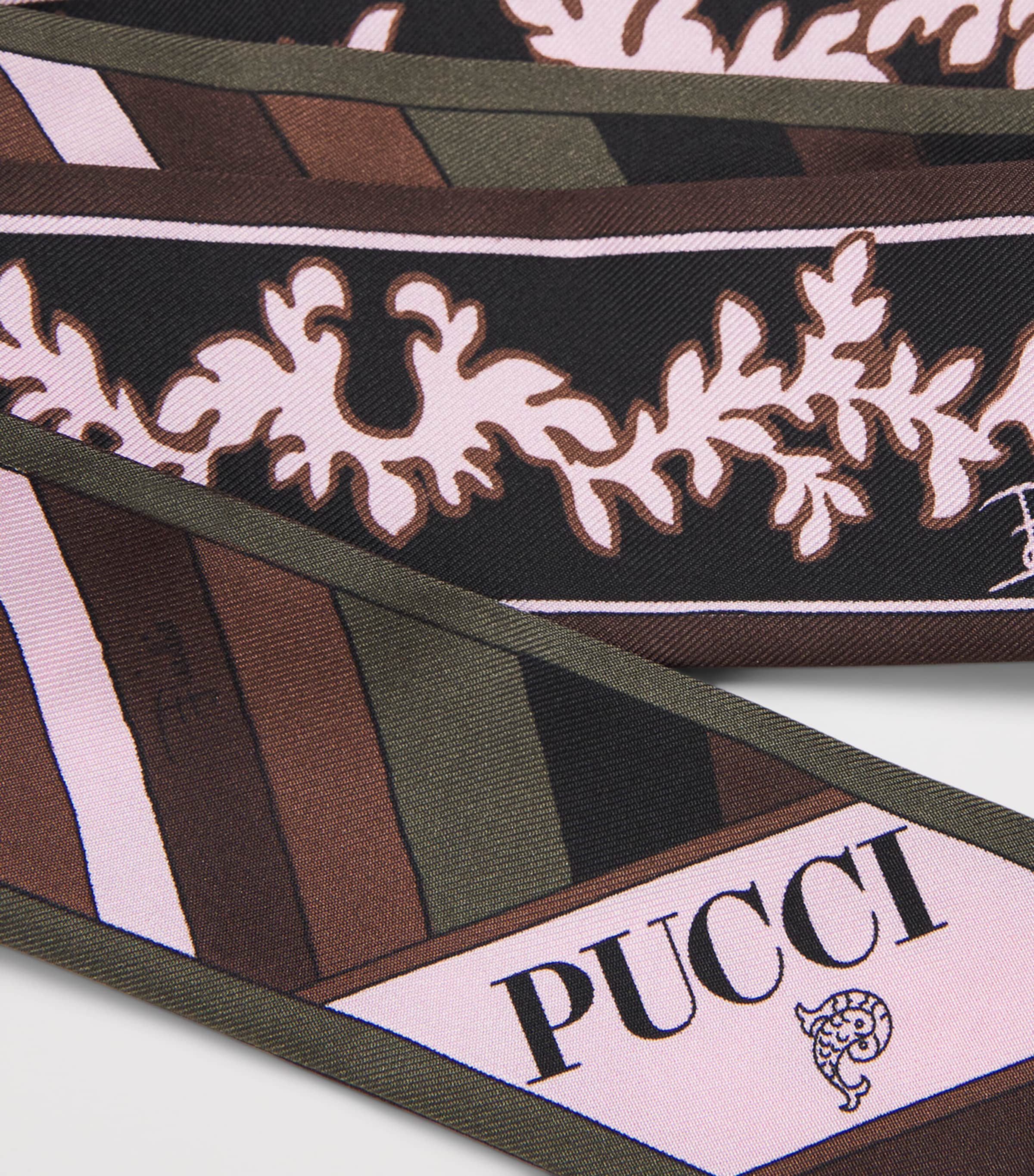 PUCCI Silk Mixed Print Twill Scarf Khaki Pink Image 4
