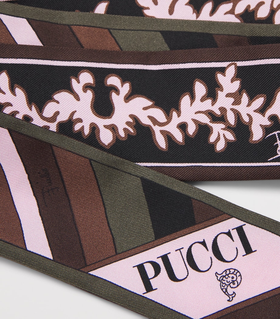 PUCCI Silk Mixed Print Twill Scarf Khaki Pink Image 4