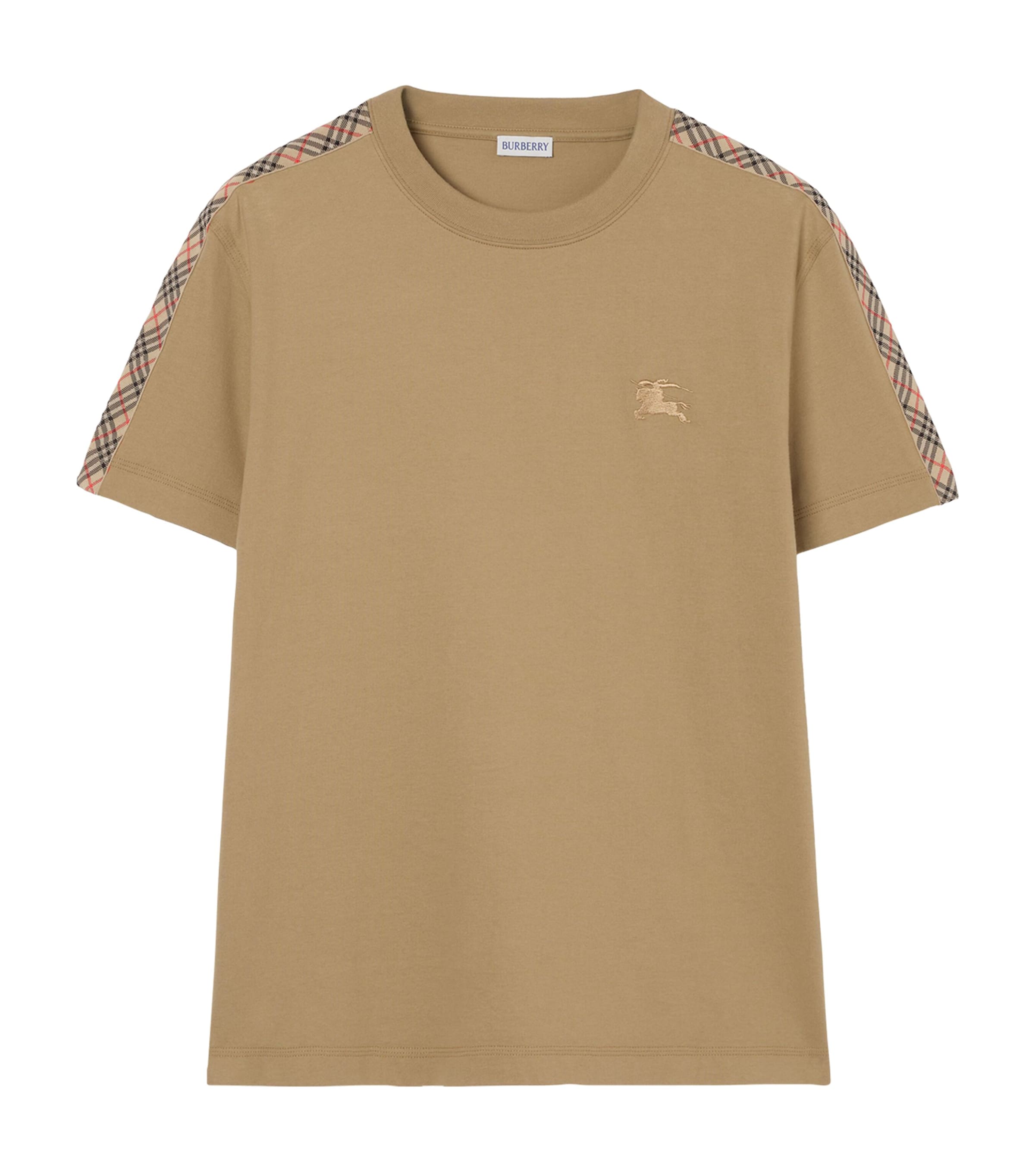 Burberry Mens Check-Trim T-Shirt Sparrow Beige Image 1