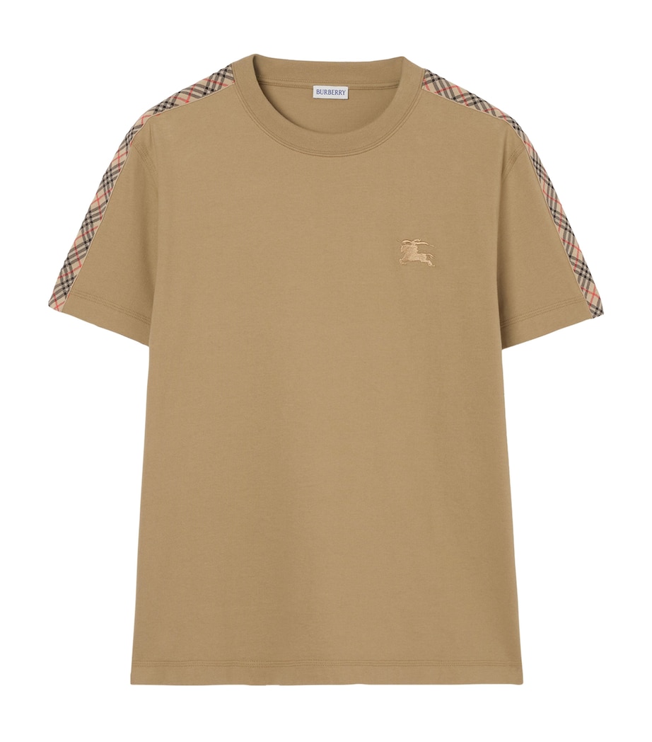 Burberry Mens Check-Trim T-Shirt Sparrow Beige Image 1