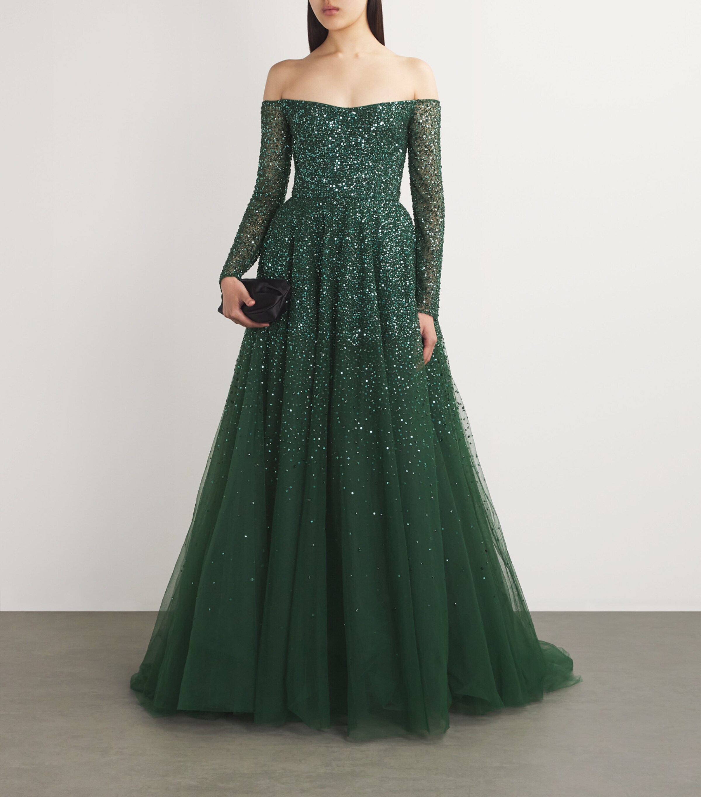 Monique Lhuillier Womens Embroidered Off-The-Shoulder Gown Juniper Image 2