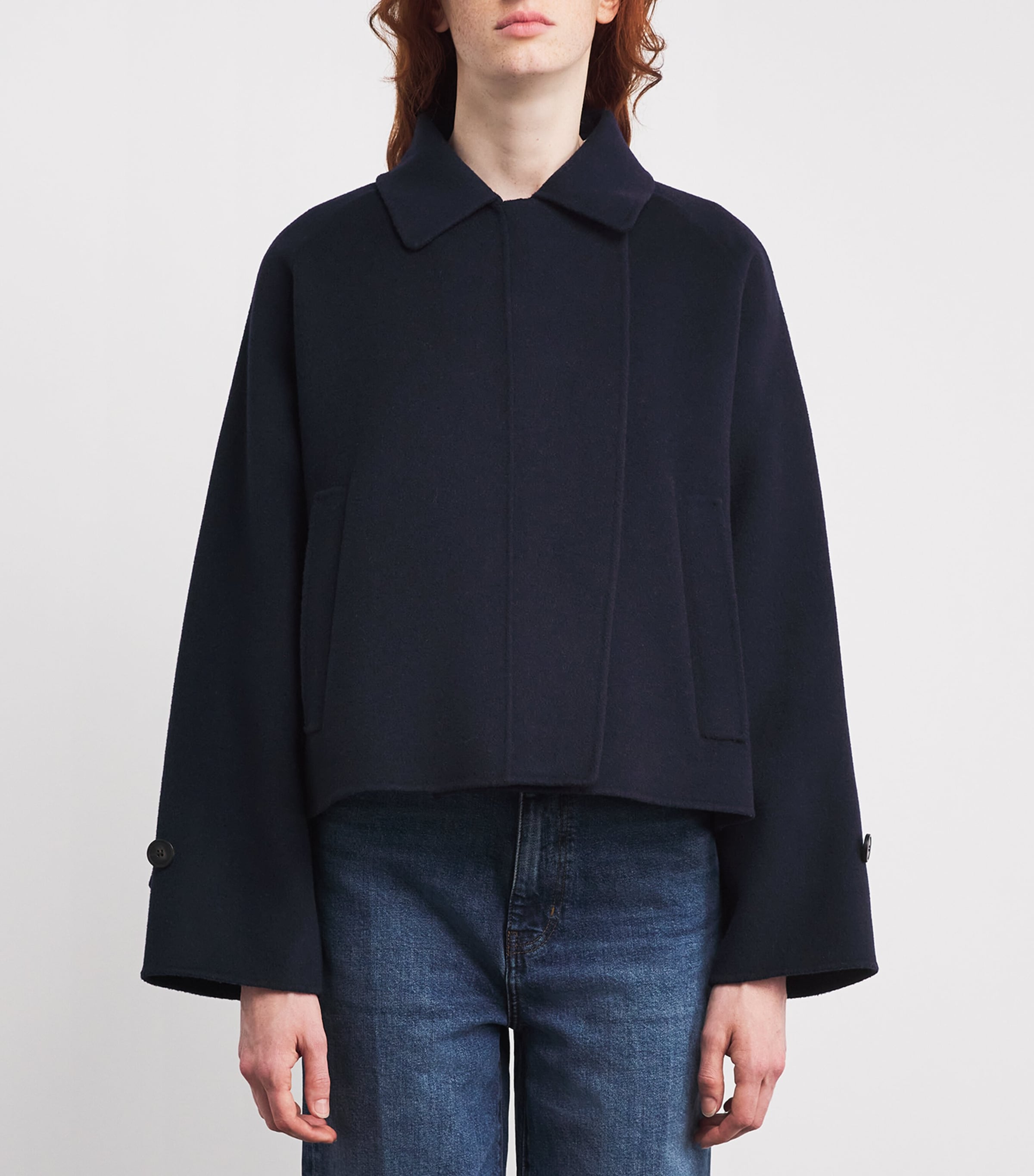 Virgin Wool Cropped Coat NAVY Image 3