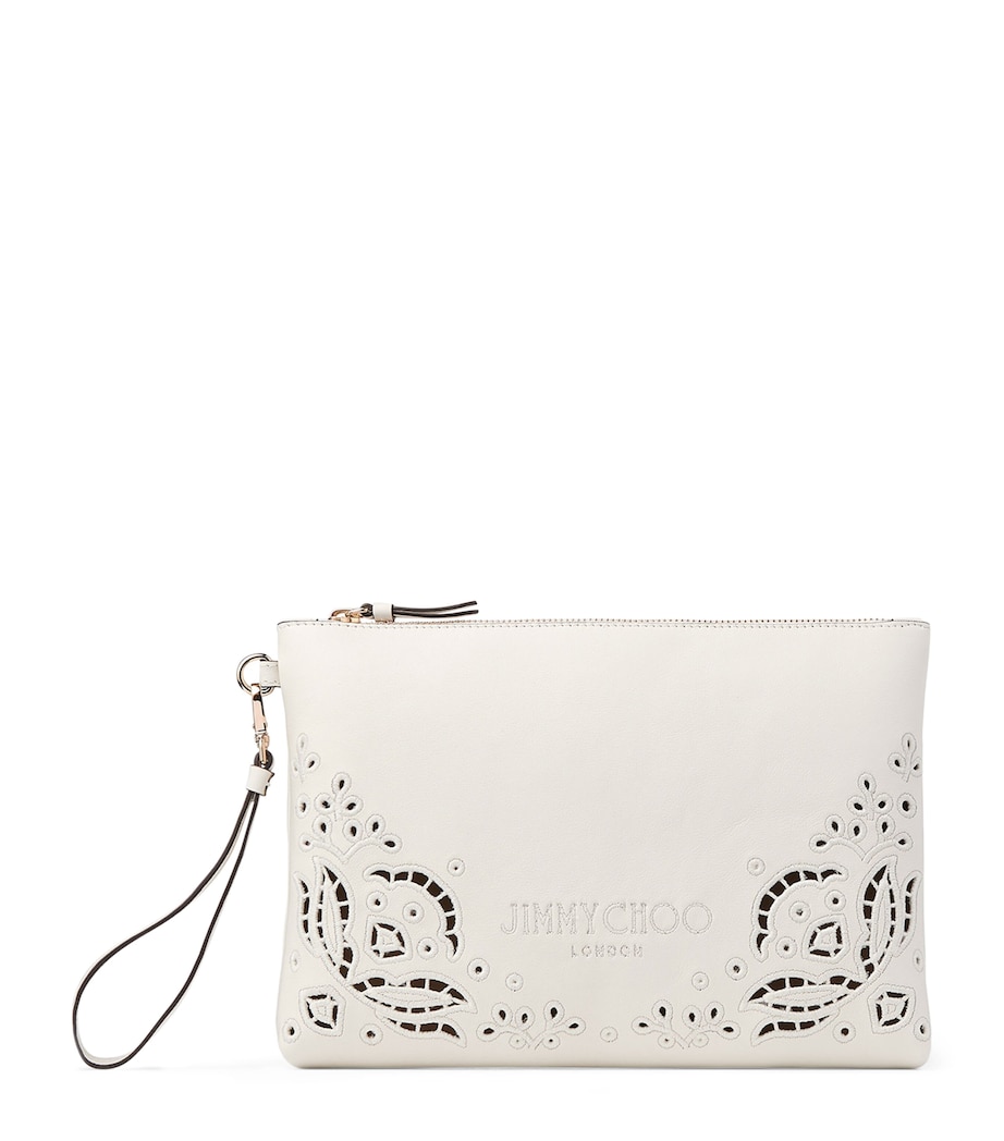 Leather Embroidered Pouch LATTE/LIGHT GOLD Image 1