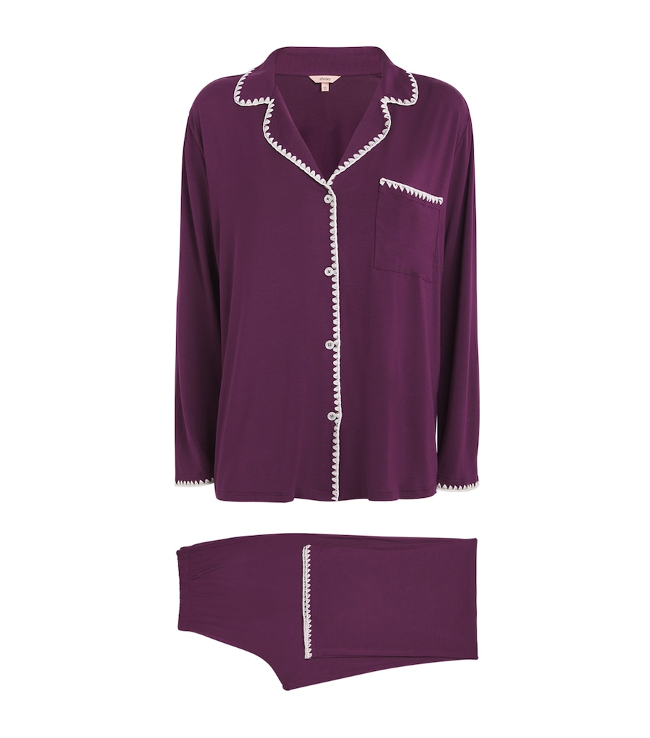 Eberjey Womens Frida Long Pyjama Set Plum/ivory Pl/iv Image 1