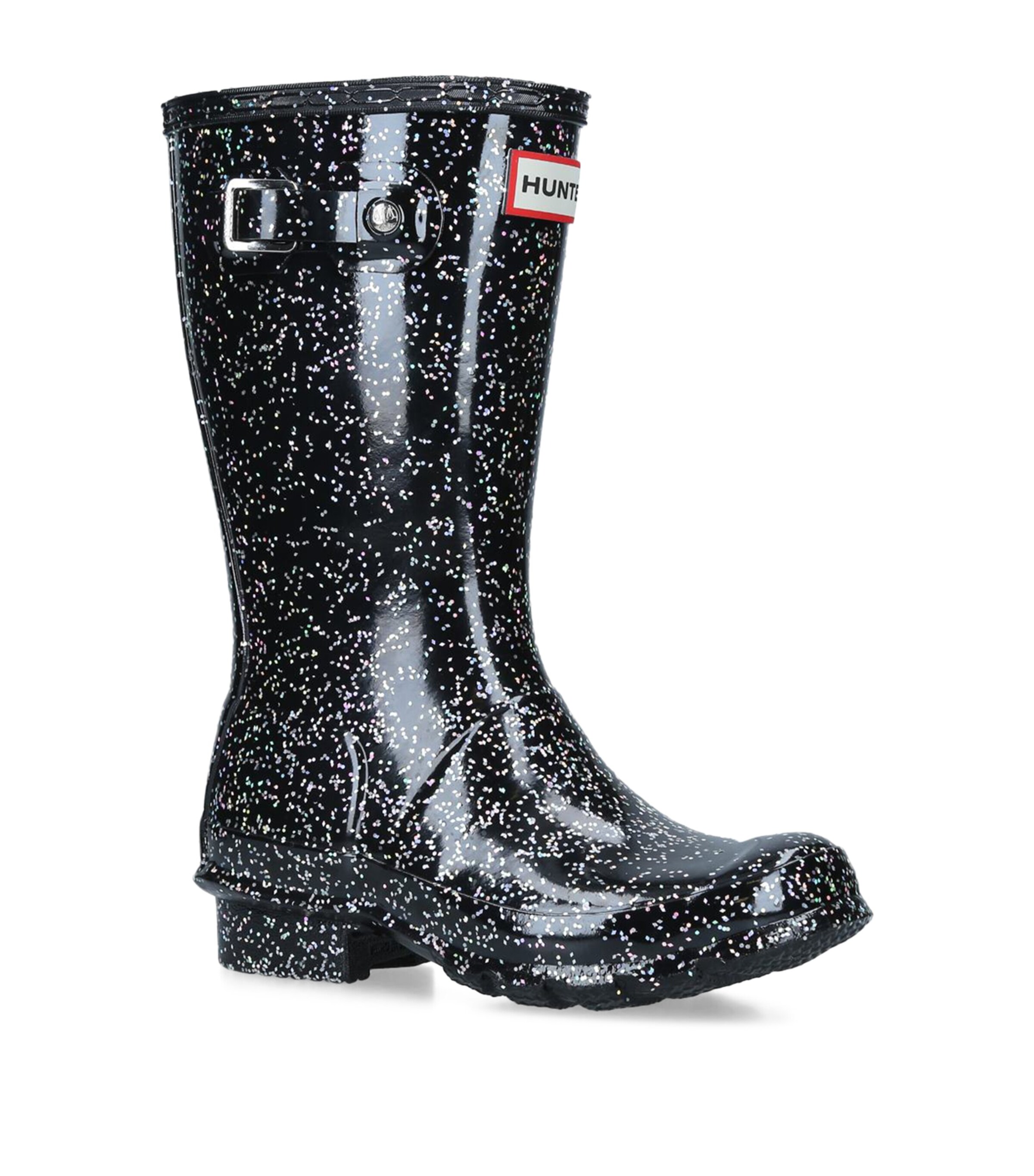 Hunter Glitter Rubber Rain Boots In Black