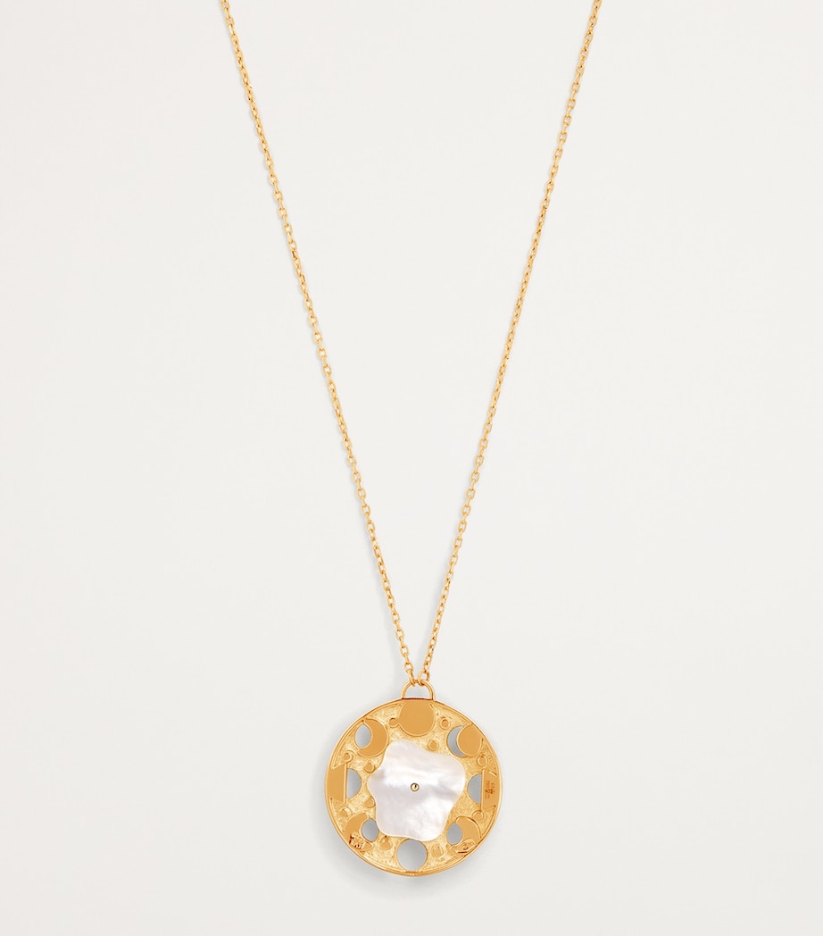 Yellow Gold, White Diamond, Lapis and Turquoise Moon Phase Necklace YELLOW GOLD Image 4