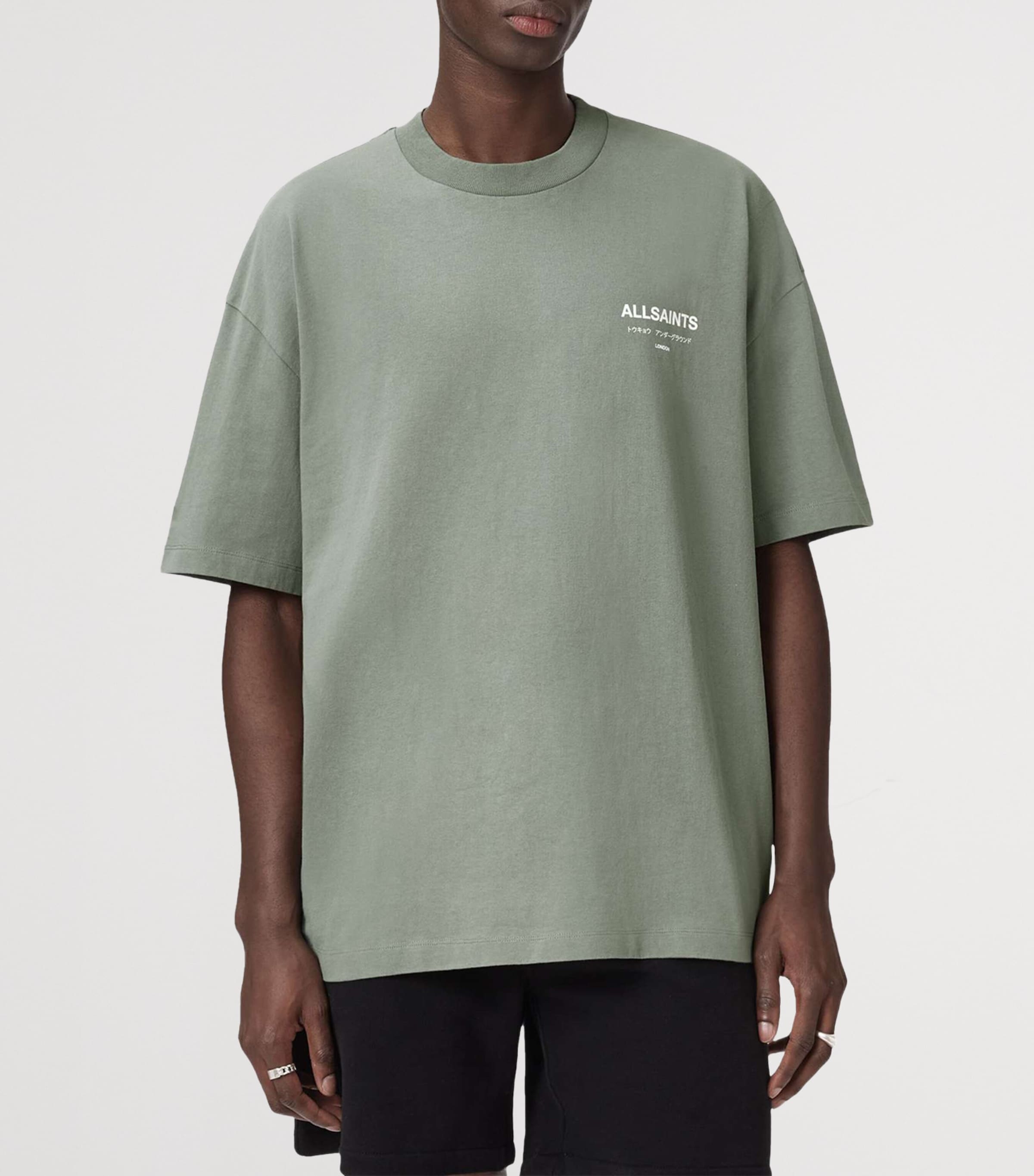 AllSaints Mens Organic Cotton Underground T-Shirt Spring Green Image 3