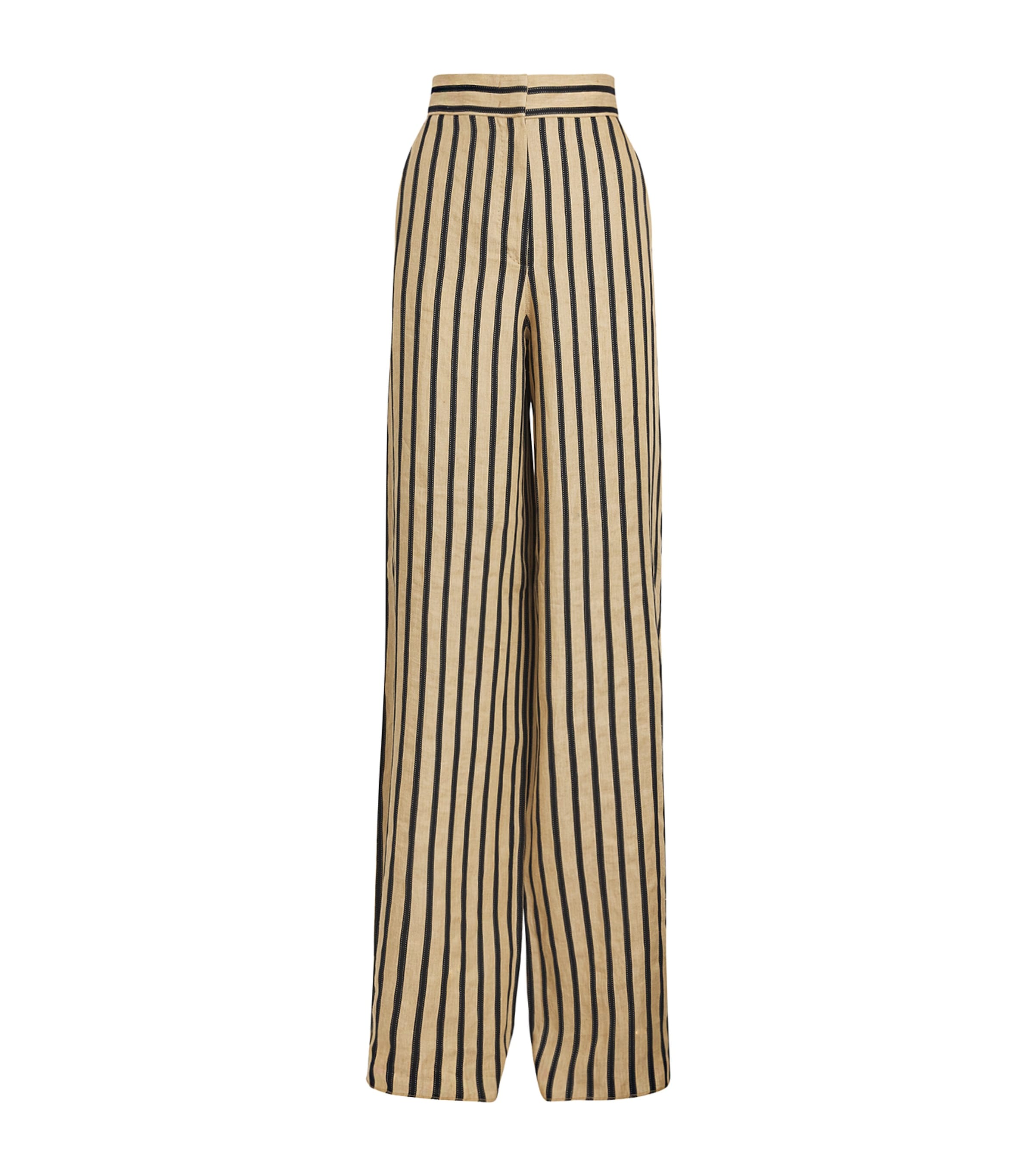 Shop Max Mara Linen-blend Stripe Trousers In Beige
