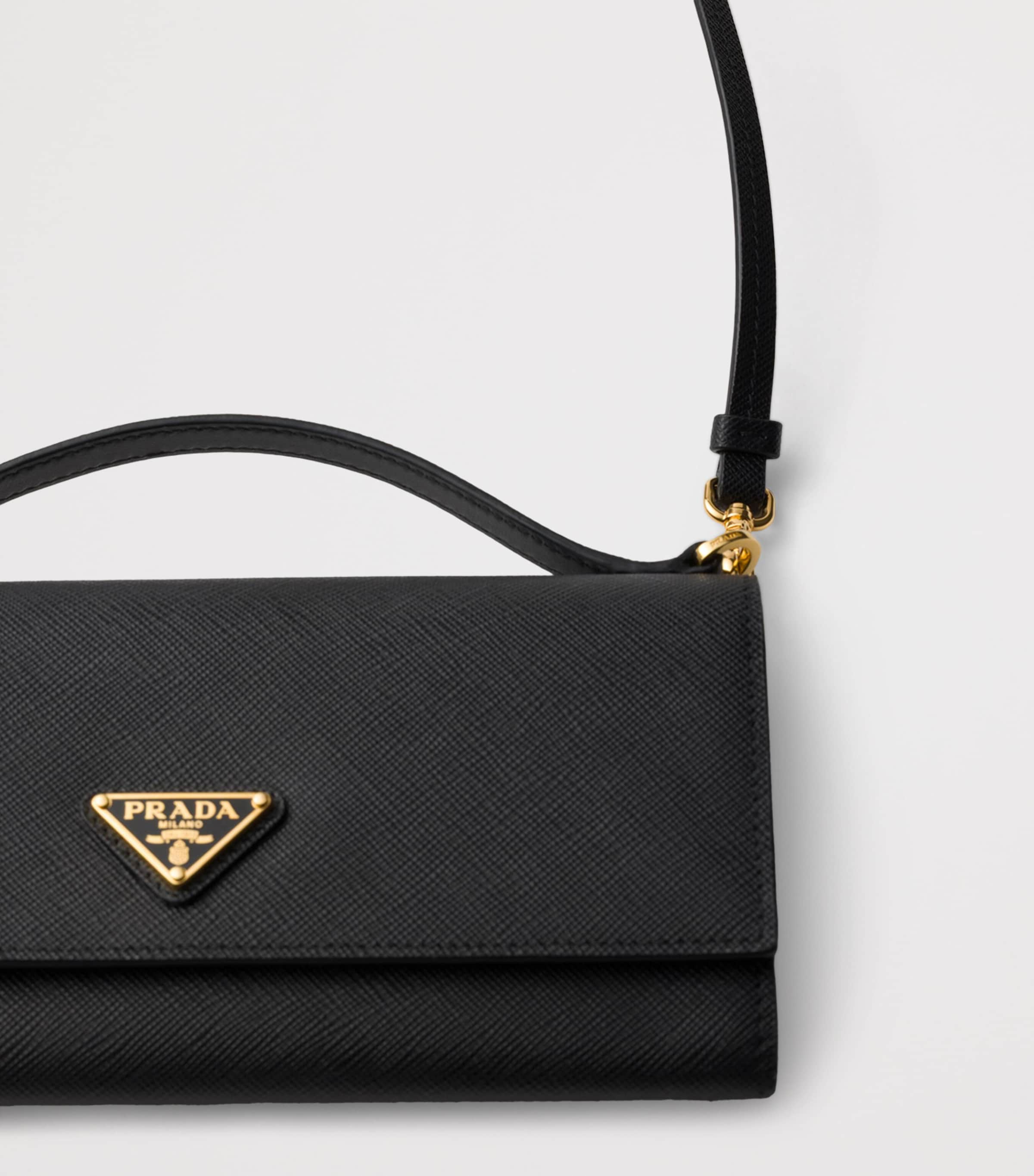 Prada Saffiano Leather Wallet with Shoulder Strap Black Image 5