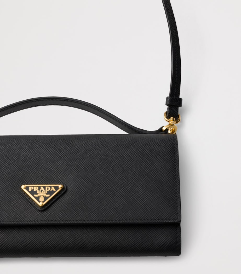 Prada Saffiano Leather Wallet with Shoulder Strap Black Image 5