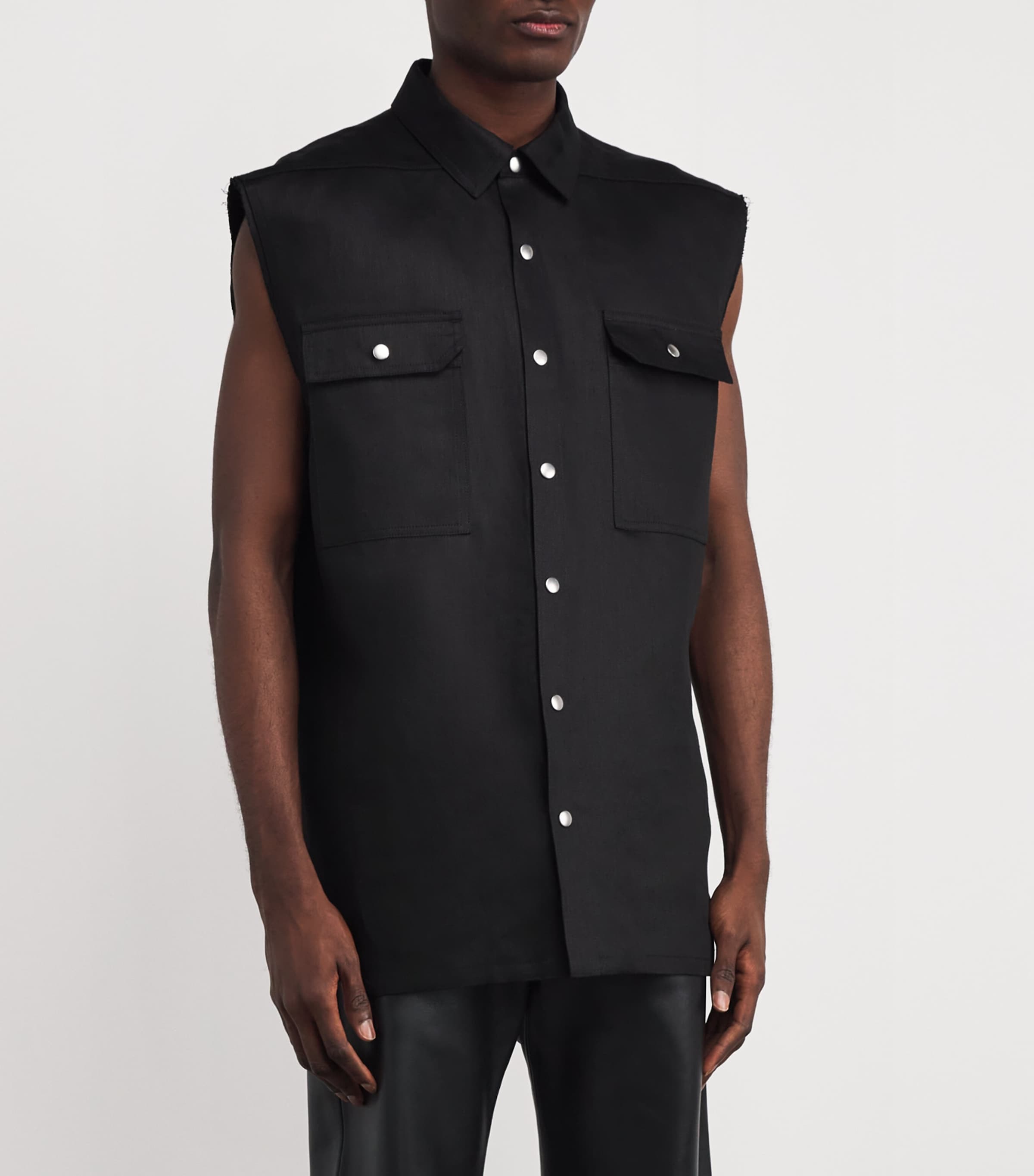Linen Twill Sleeveless Overshirt 09/BLACK Image 3