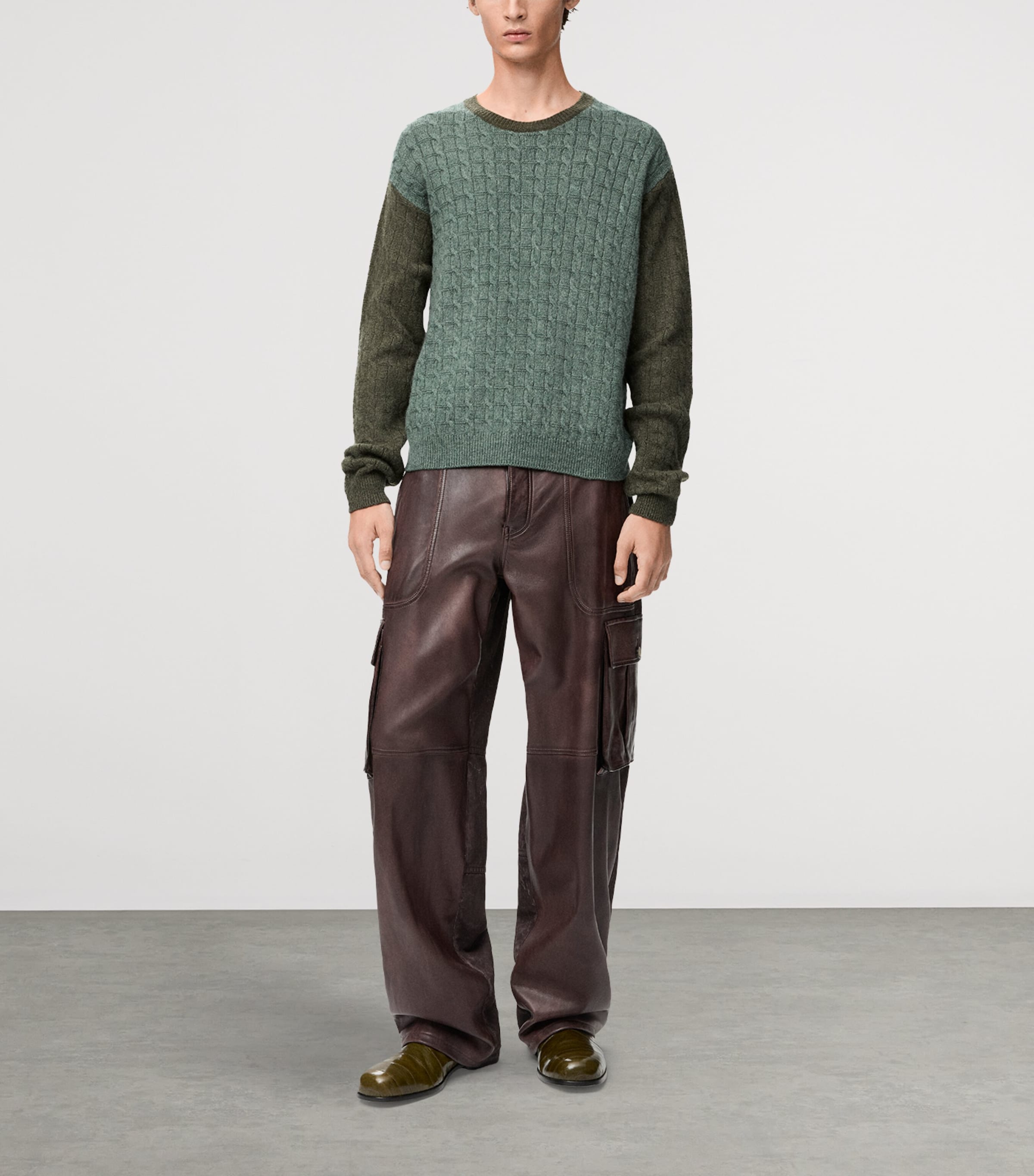 Cashmere-Blend Two-Tone Cable-Knit Sweater LIGHT GREEN Image 2