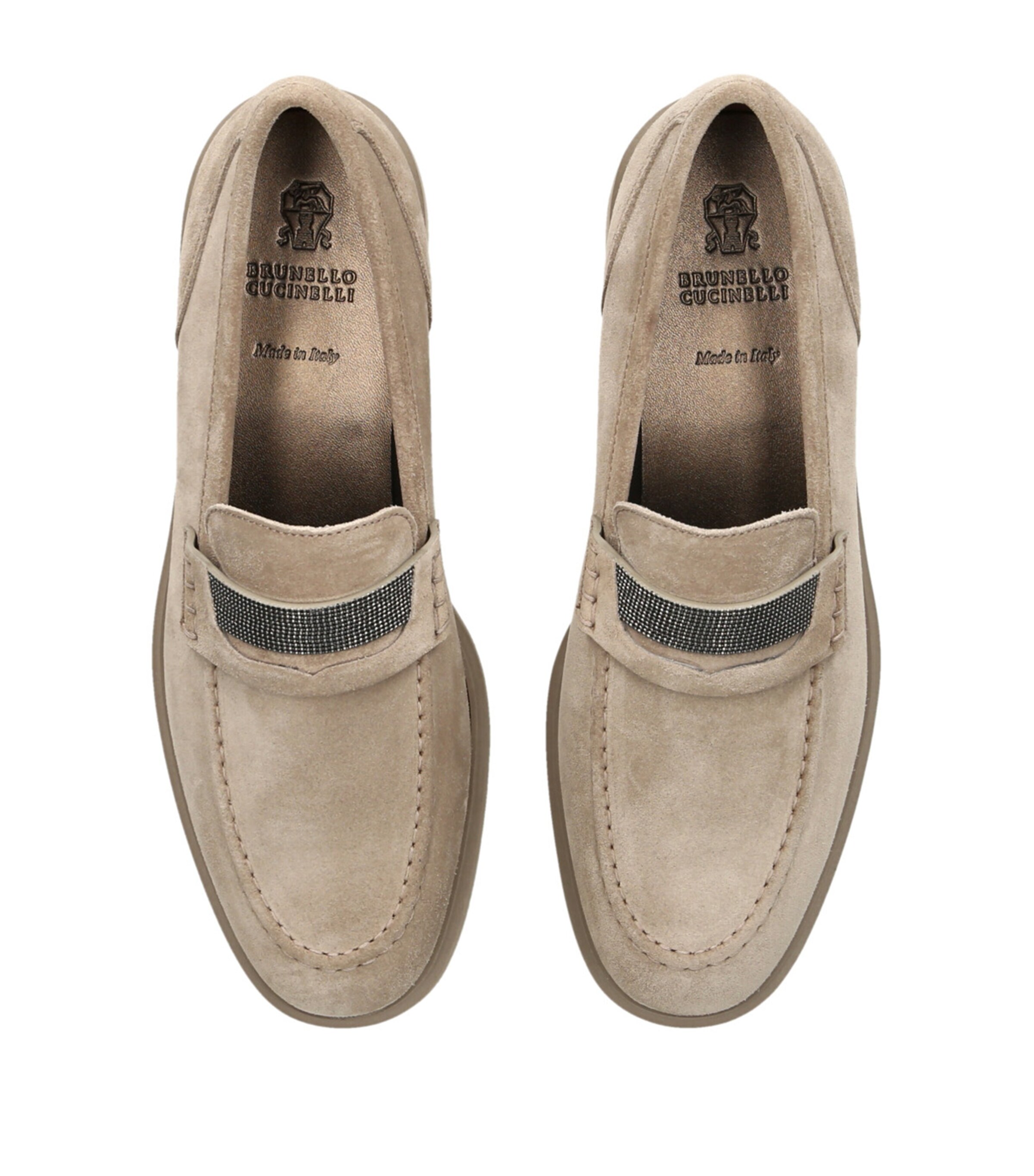 Brunello Cucinelli Suede Monili Bar Penny Loafers Beige Image 4