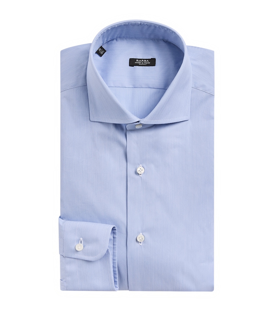 Barba Napoli Mens Stretch-Cotton Poplin Slim Shirt Blue Image 1